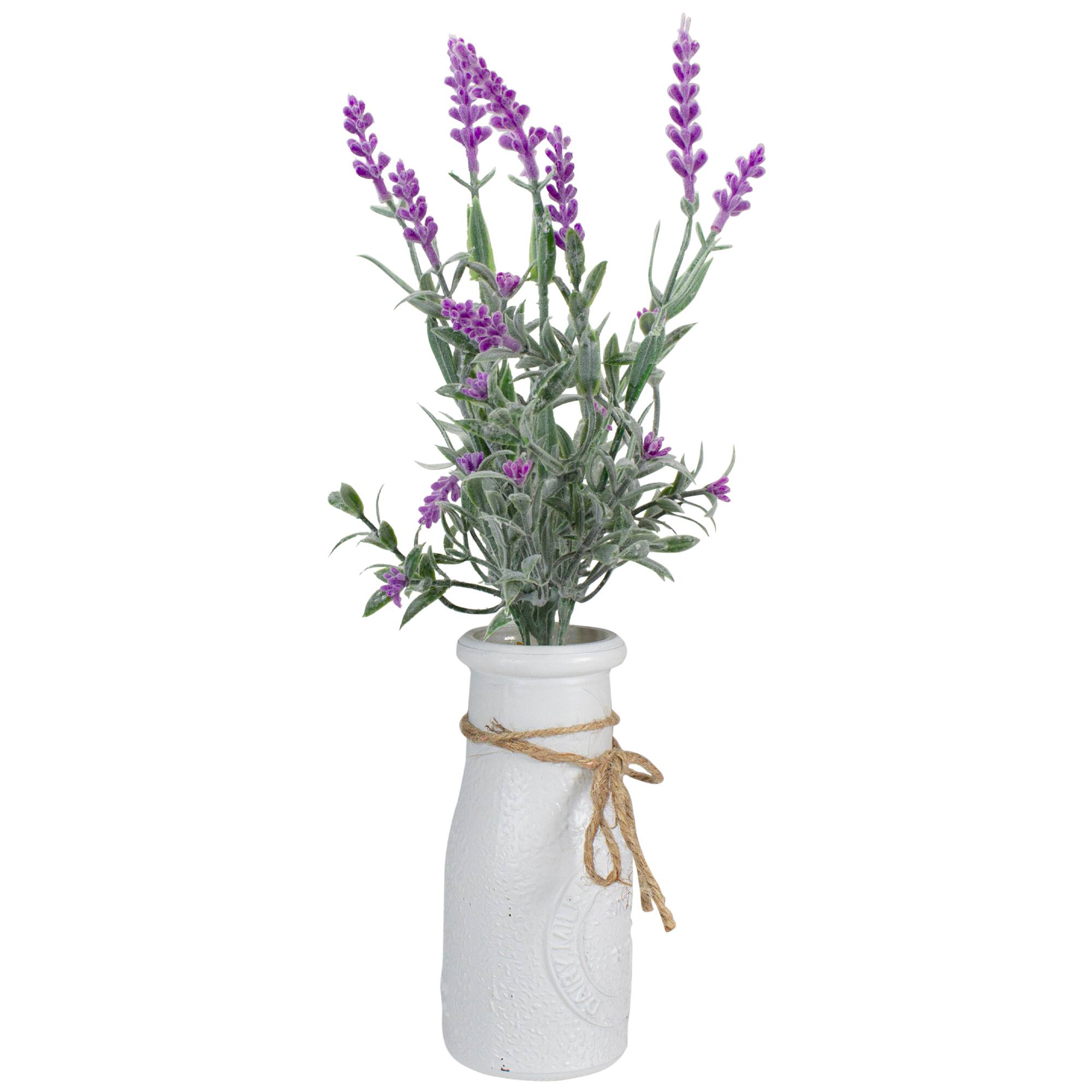 13&#x27;&#x27; Artificial Lavender Arrangement in Milk Bottle
