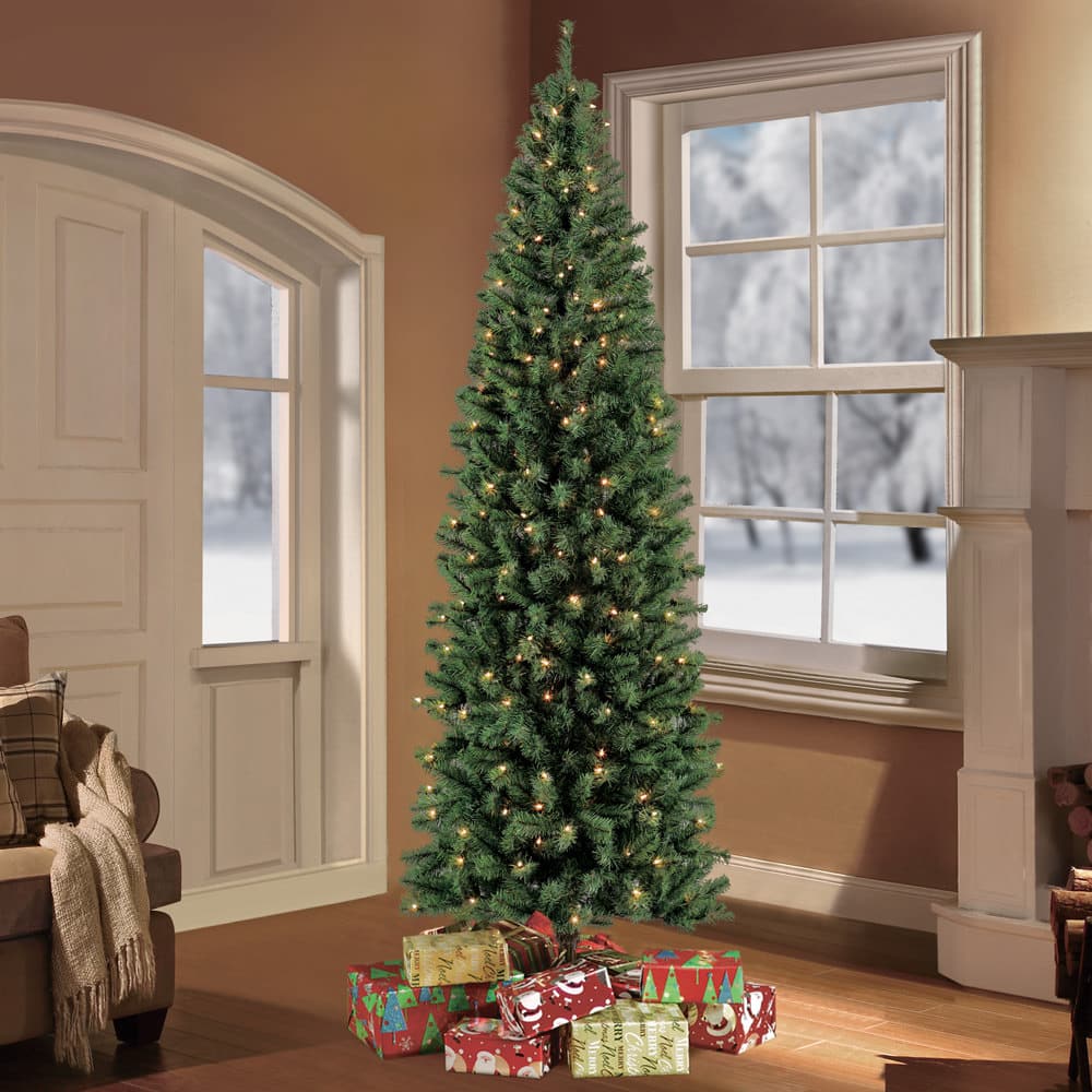 7.5ft Pre-Lit Northern Fir Pencil Artificial Christmas Tree, Clear Lights