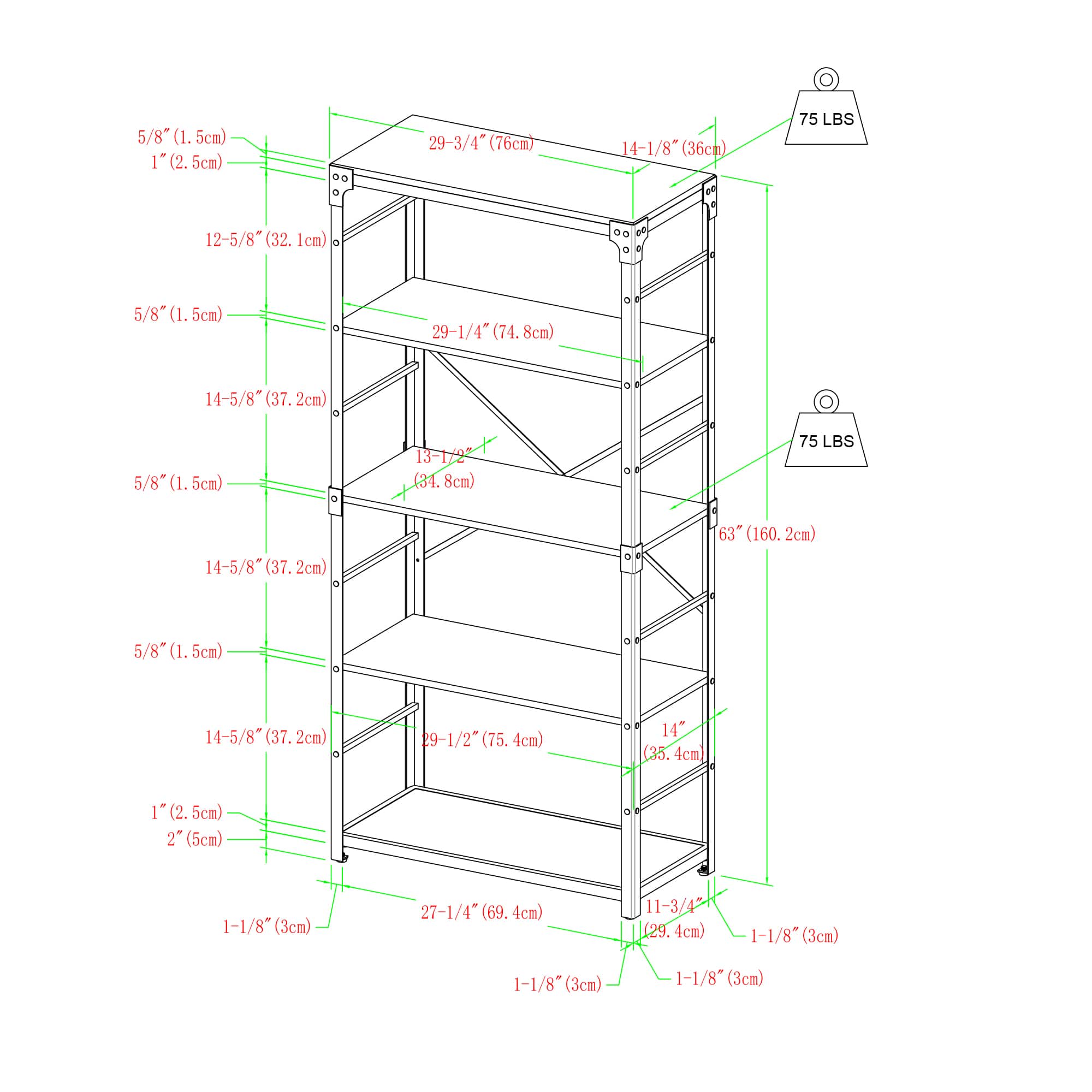 Walker Edison 64" Graywash Angle Iron Industrial Bookcase