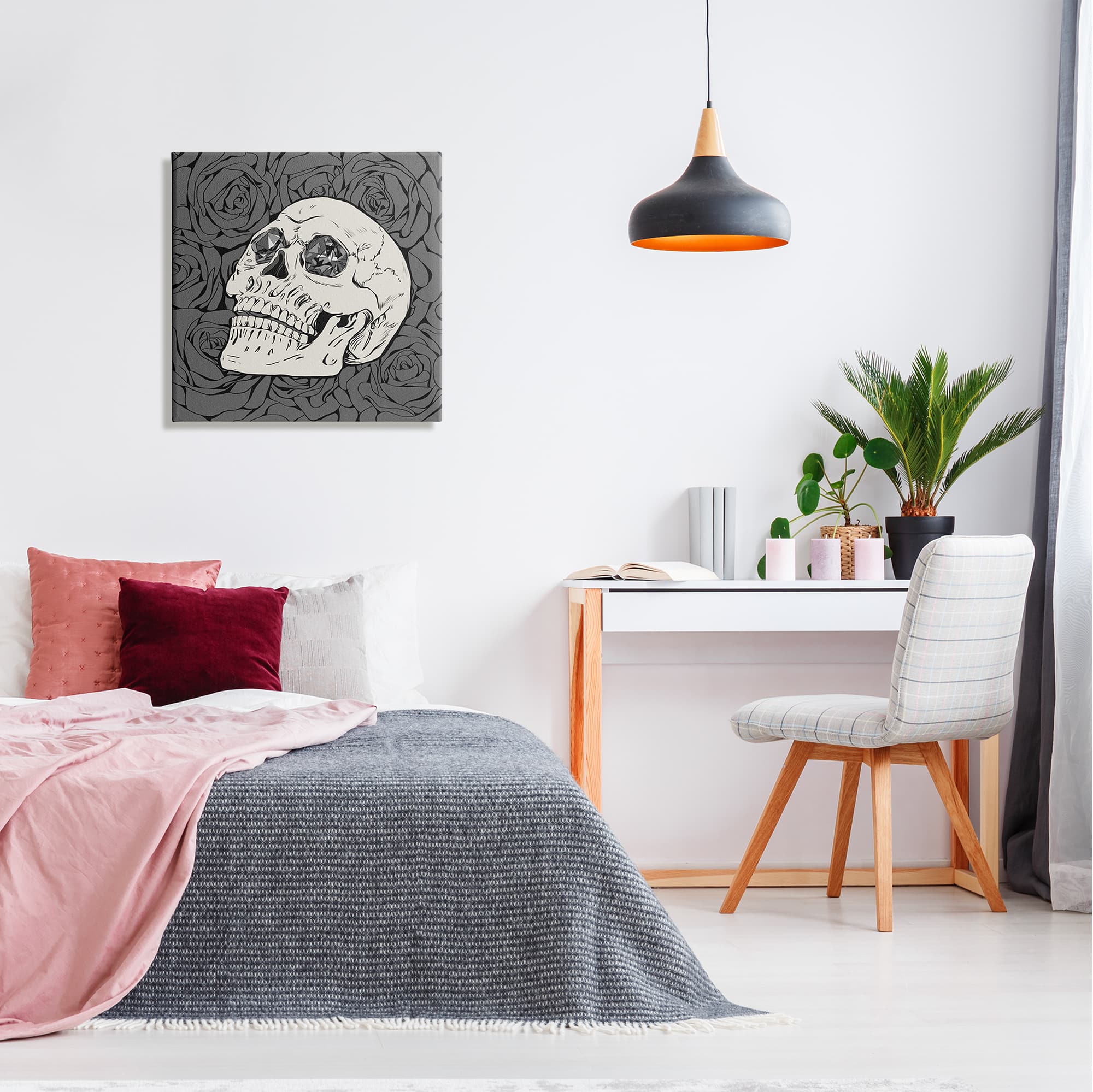 Stupell Industries Crystal Eyes Skull Goth Roses Canvas Wall Art