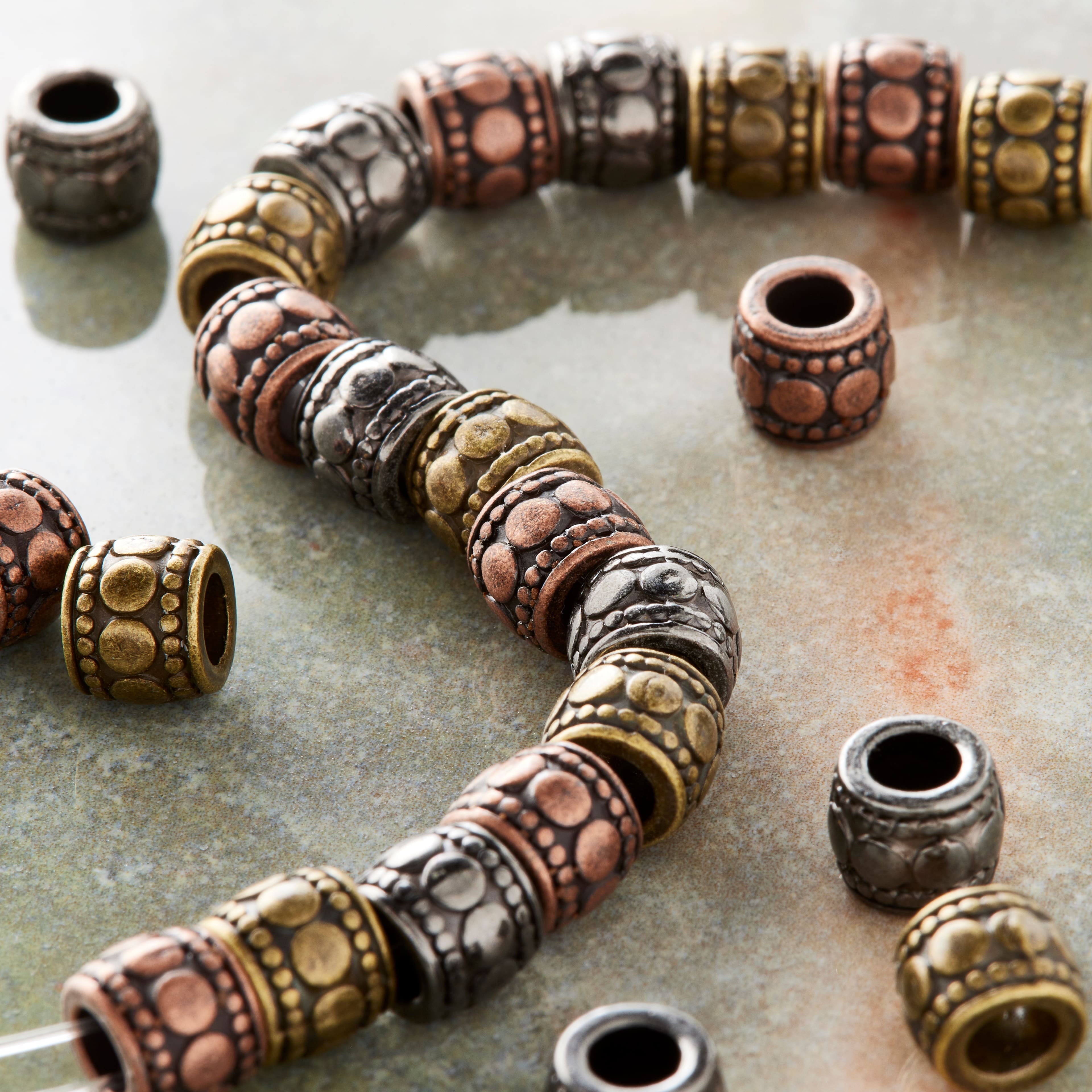 12 Pack: Carved Metal Tube Beads, 7mm by Bead Landing&#x2122;