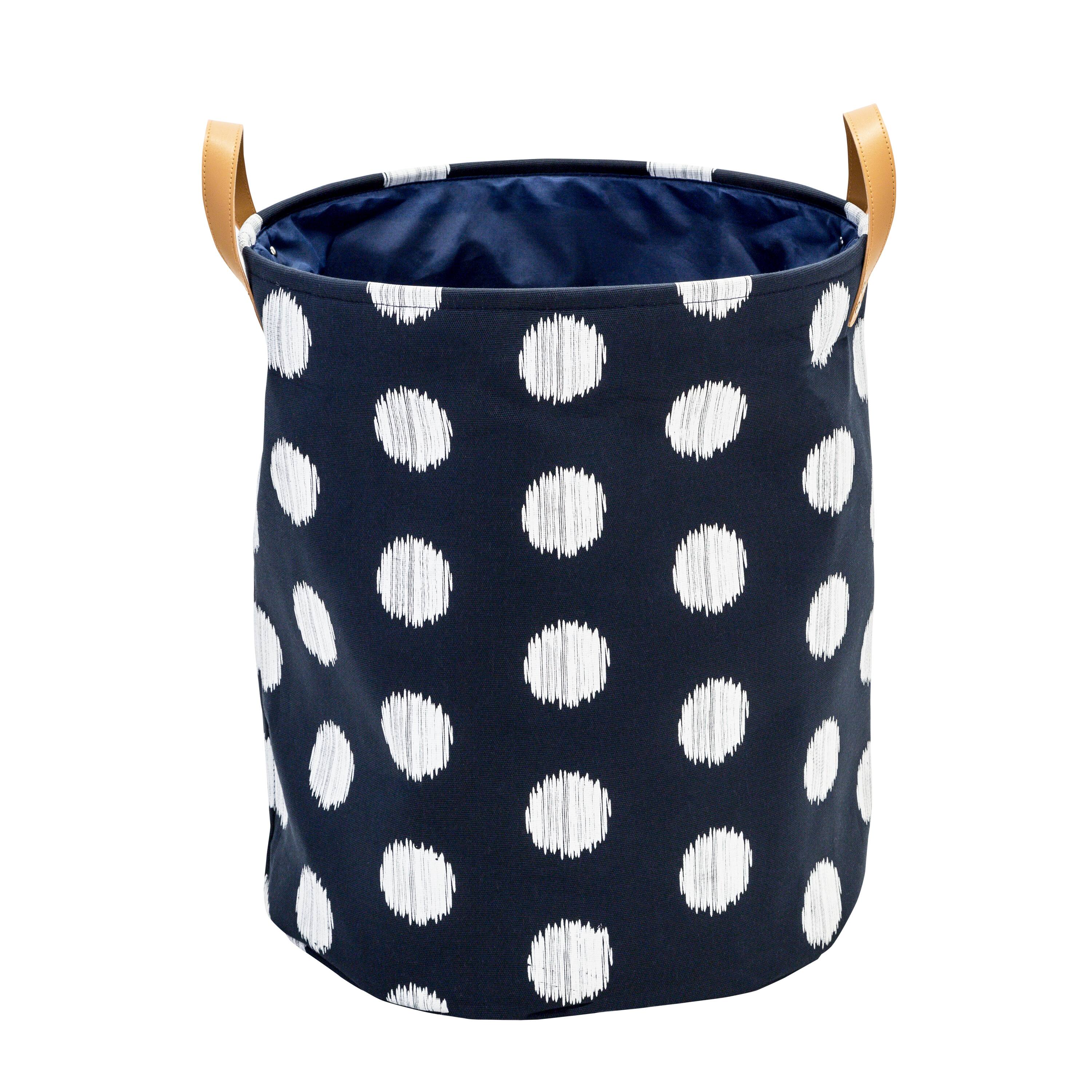 20&#x22; Coastal Collection Navy &#x26; Gray Dot Decorative Portable Laundry Bin