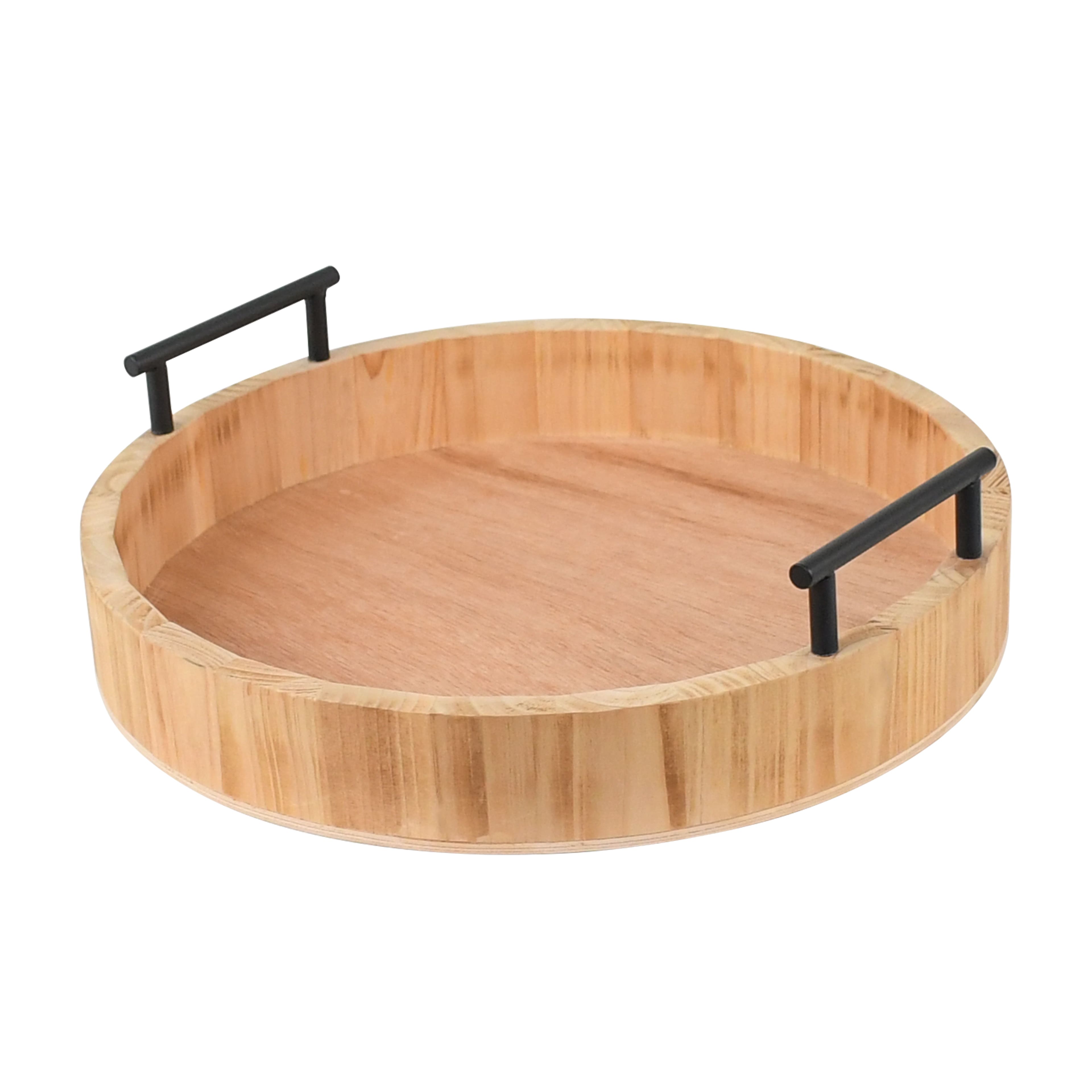 12" Round Wood Tray with Handles by Ashland®