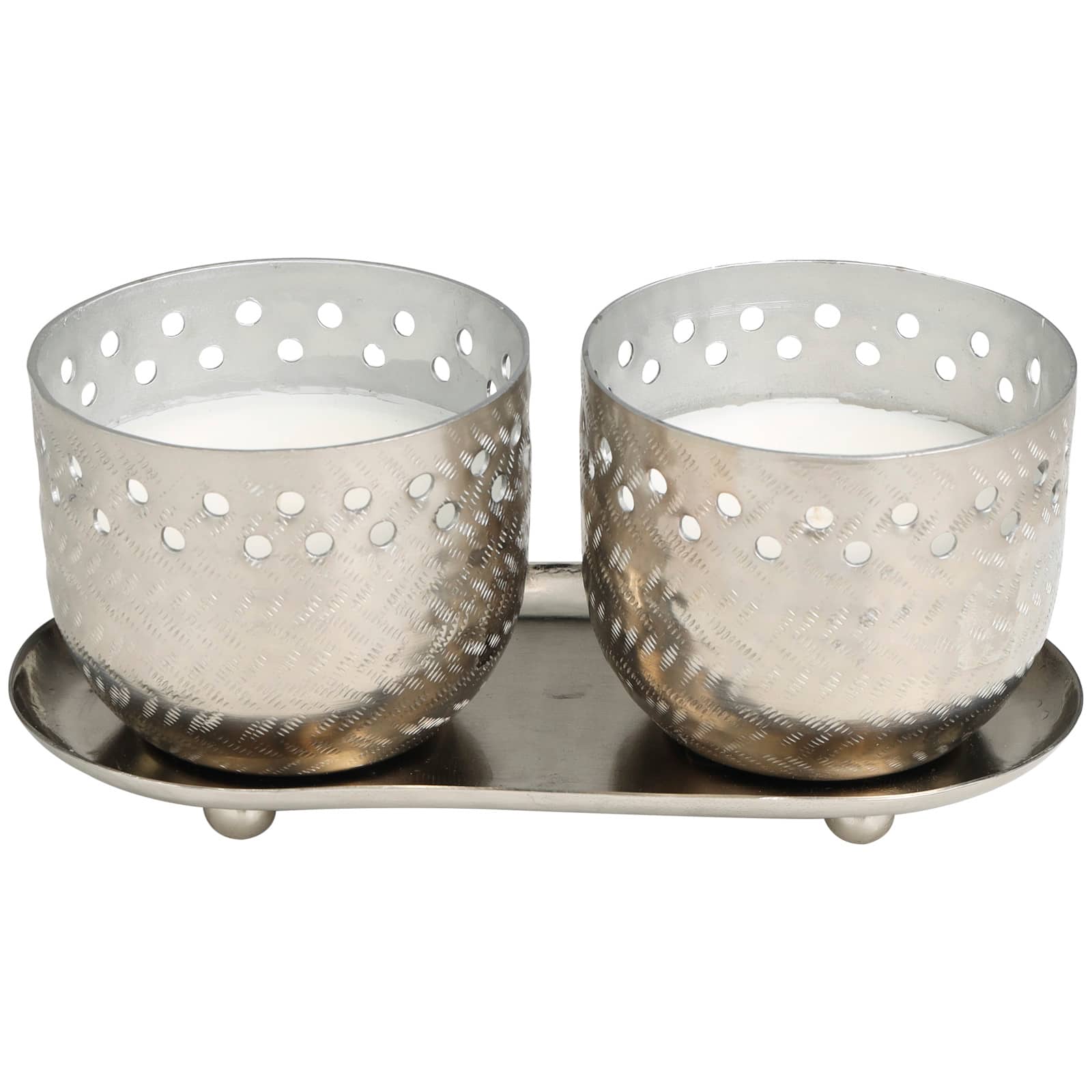 7oz. White Sage Scented Candles in Cut Out Silver Bowls and Tray