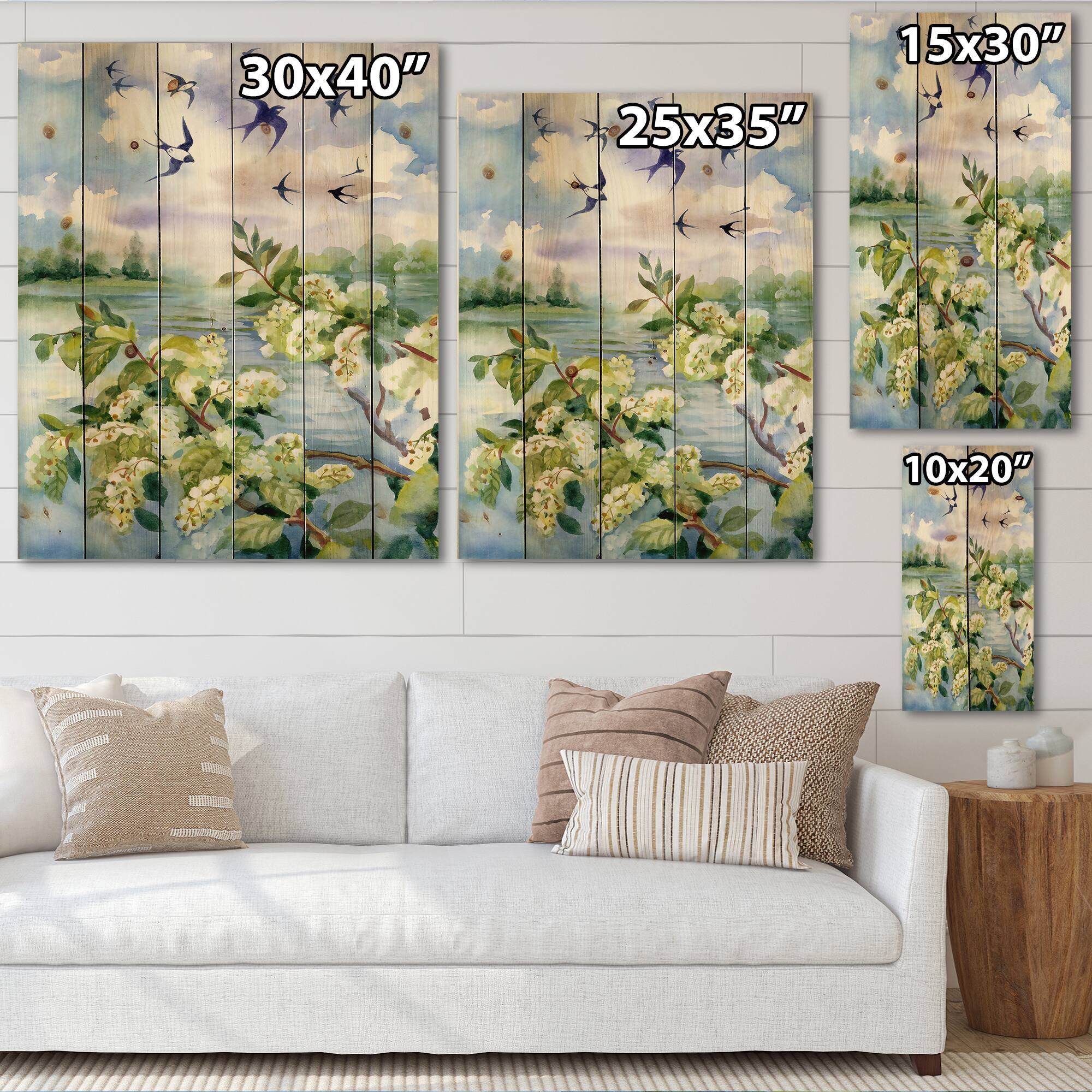 Designart - Flowers of The Cherry Blossoms On A Spring Day - Traditional Print on Natural Pine Wood