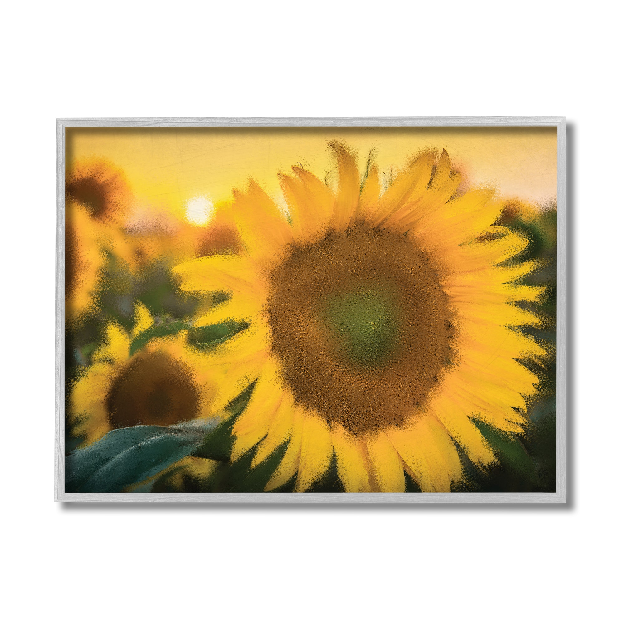 Stupell Industries Sunflower Field Sunrise Realistic Soft Edges in Gray Frame Wall Art