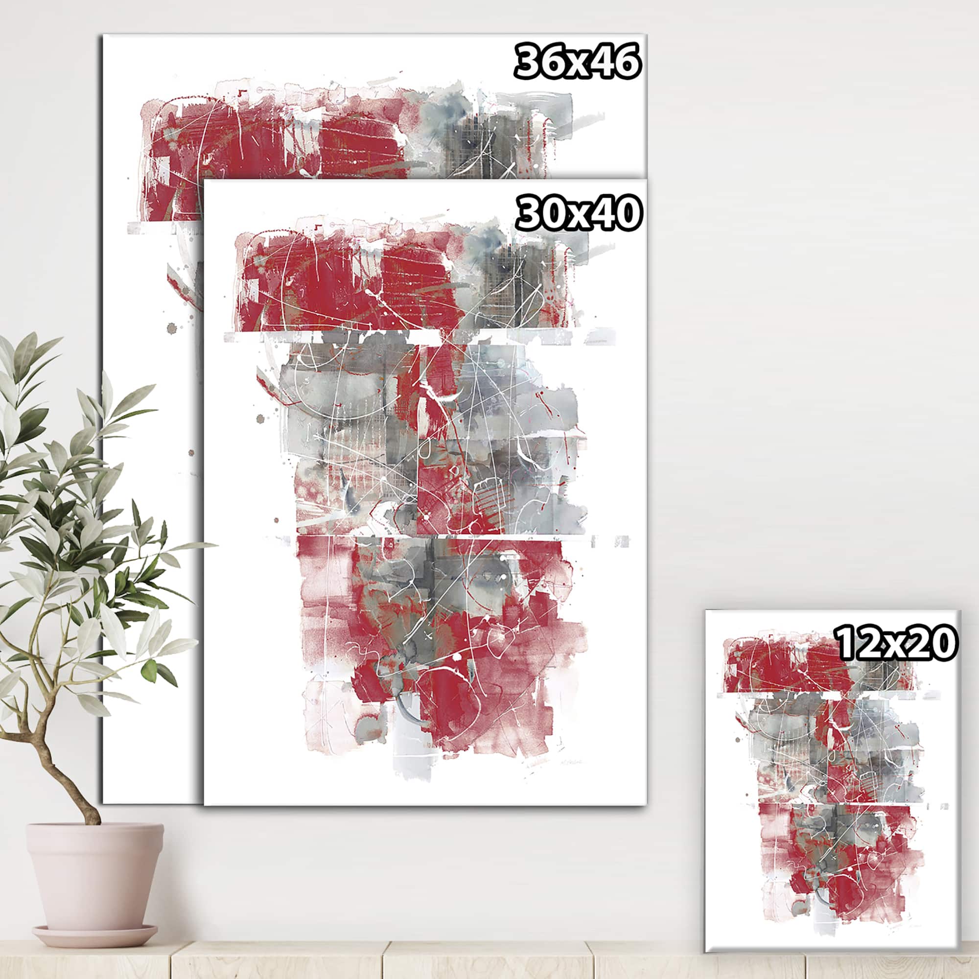 Designart - Moving In and Out of Traffic I Red Grey - Geometric Canvas Art