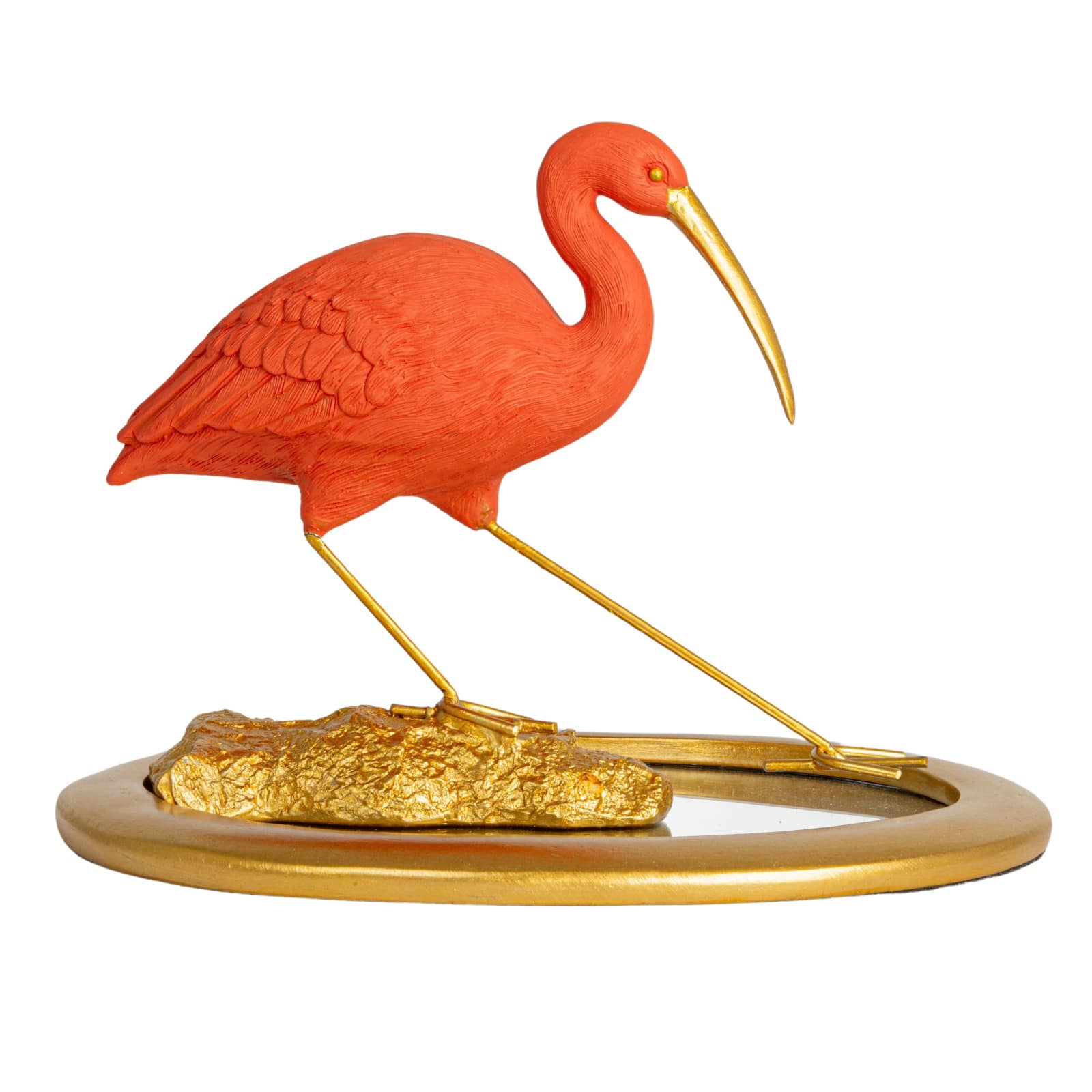 Hello Honey® 10" Coral & Gold Ibis on Mirrored Tray
