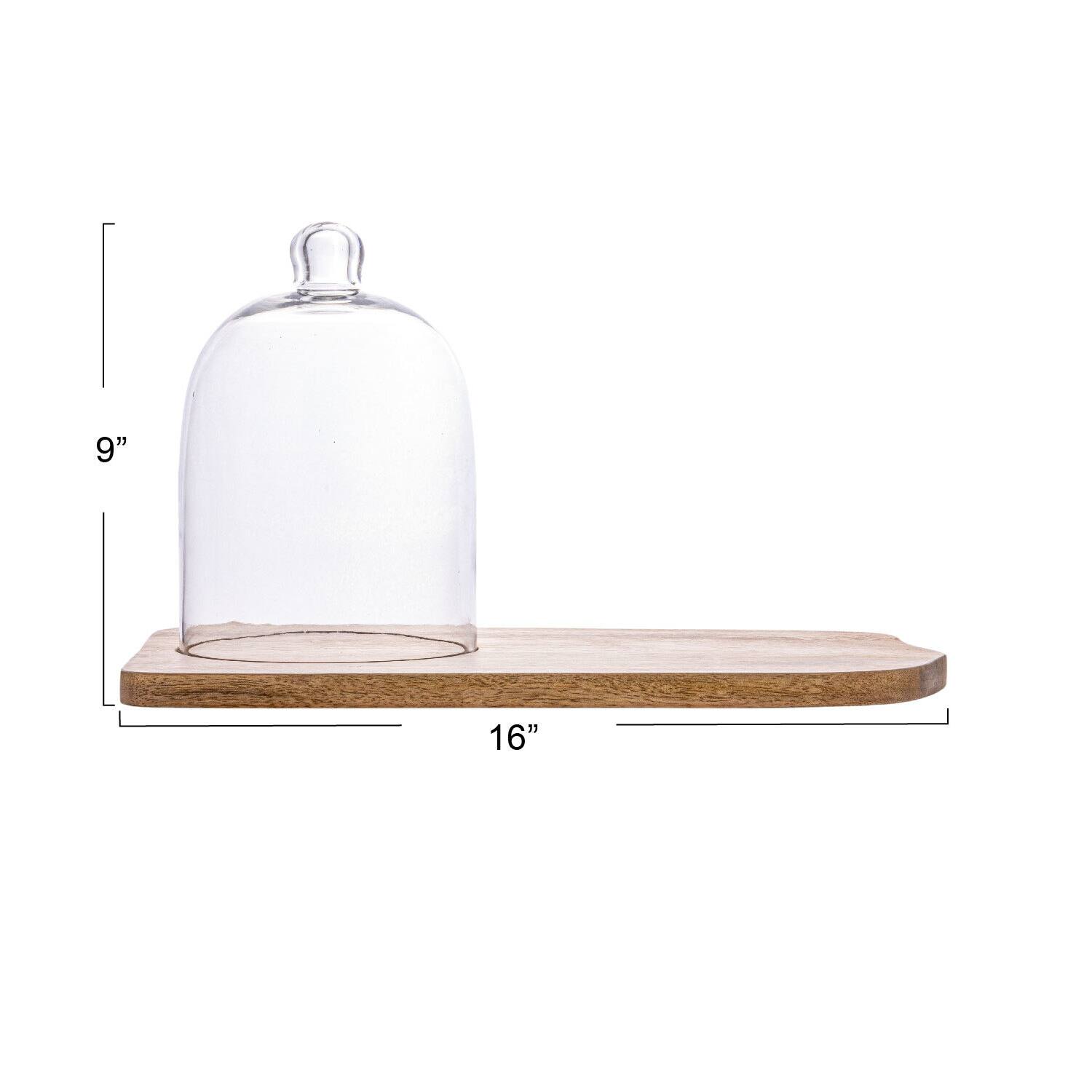 Hello Honey® Mango Wood Tray with Natural Brown Glass Cloche