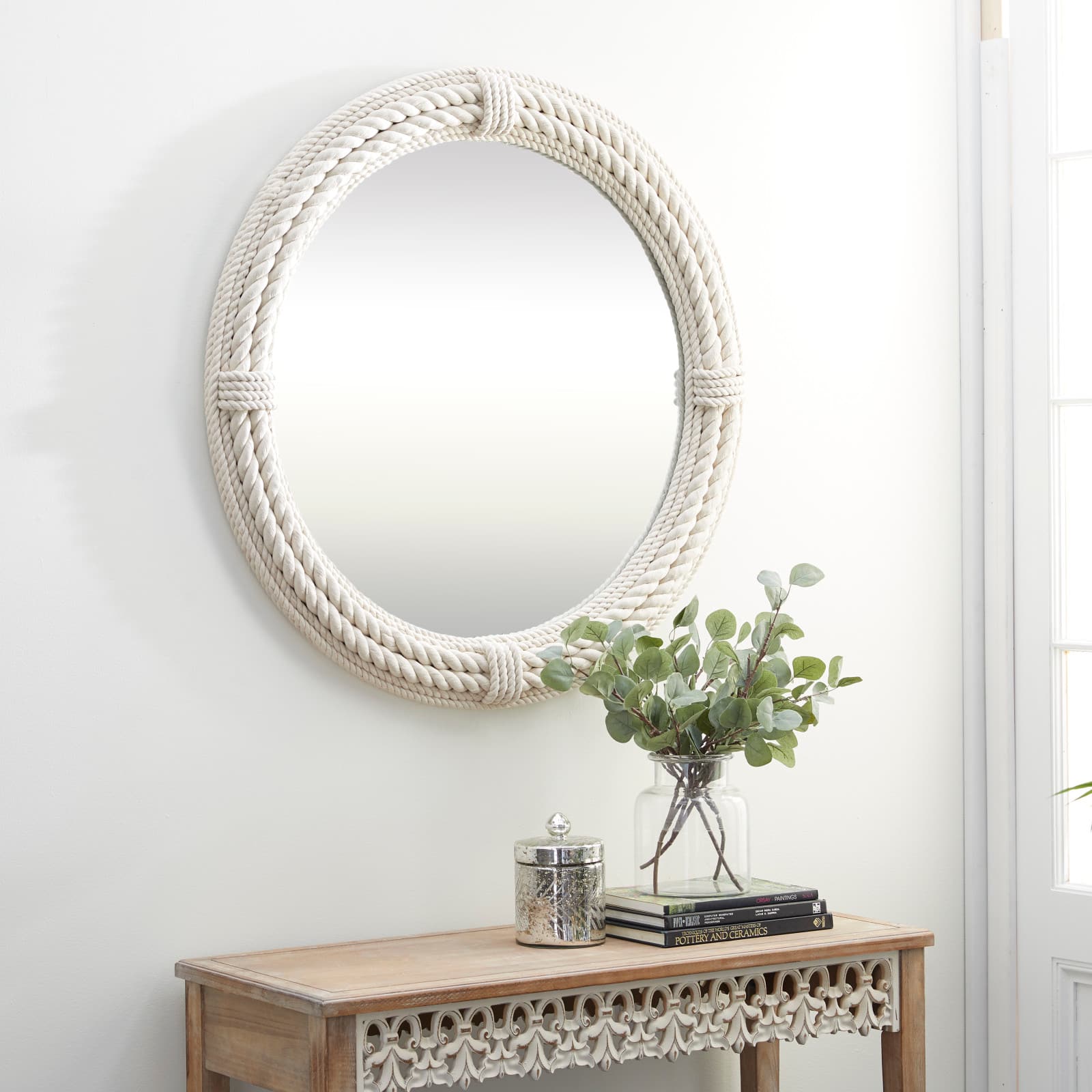 36" White Coastal Rope Wall Mirror