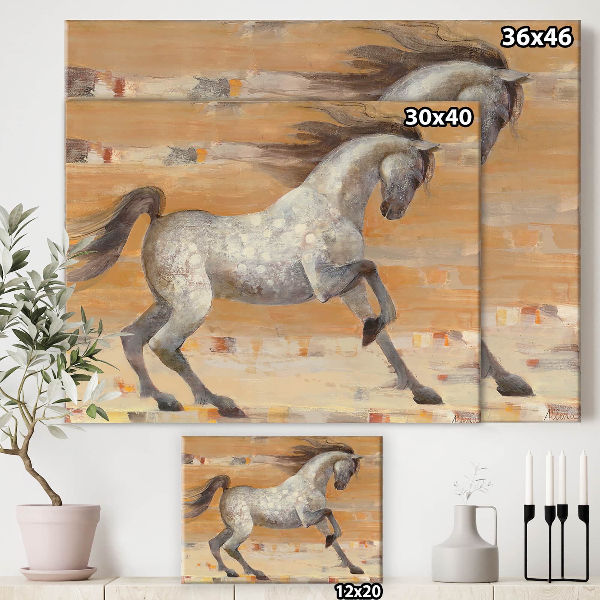 Designart - southwest Beige Horse - Modern Farmhouse Gallery-wrapped Canvas