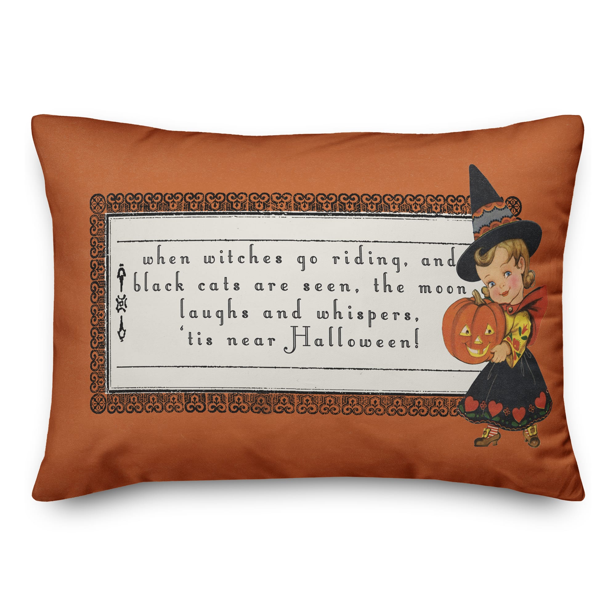 Vintage Witch &#x27;Tis Near Halloween Throw Pillow