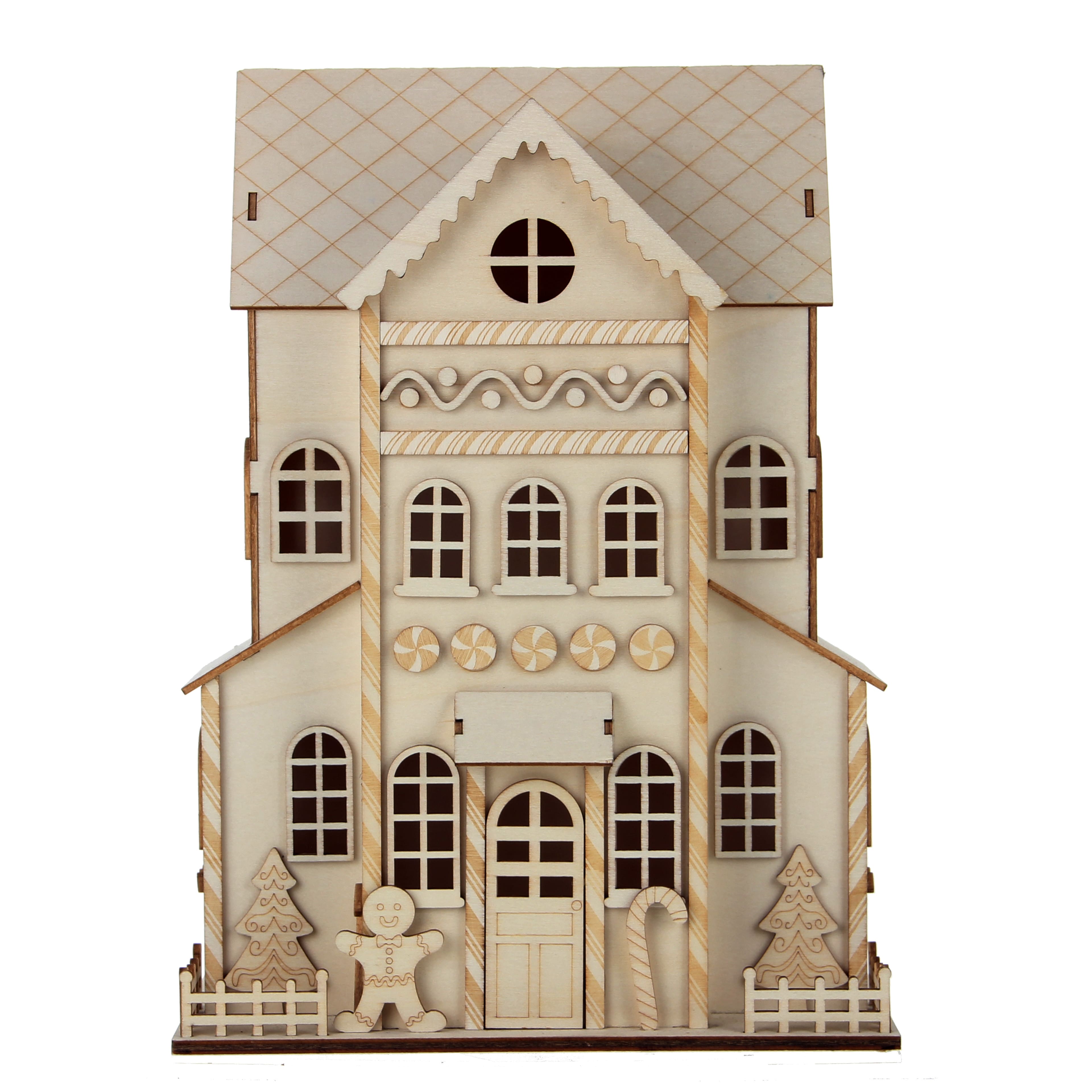 11.75&#x22; Unfinished Gingerbread House DIY LED Wood D&#xE9;cor by Make Market&#xAE;