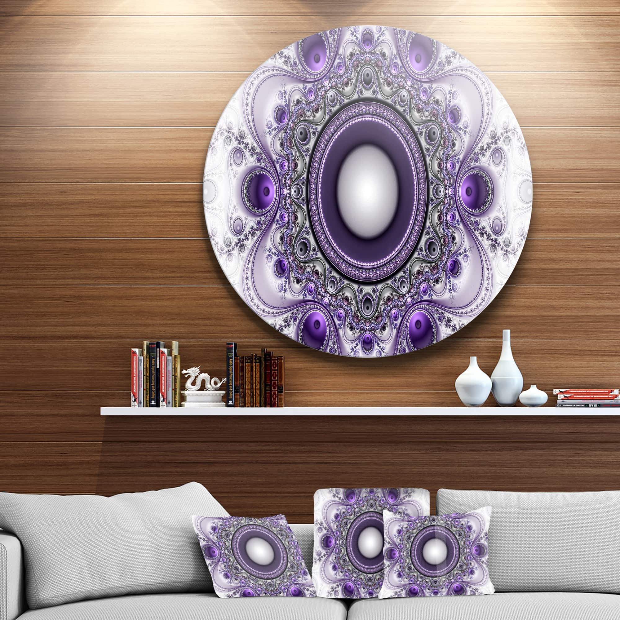 Designart - Purple Fractal Pattern with Circles&#x27; Abstract Round Circle Metal Wall Art