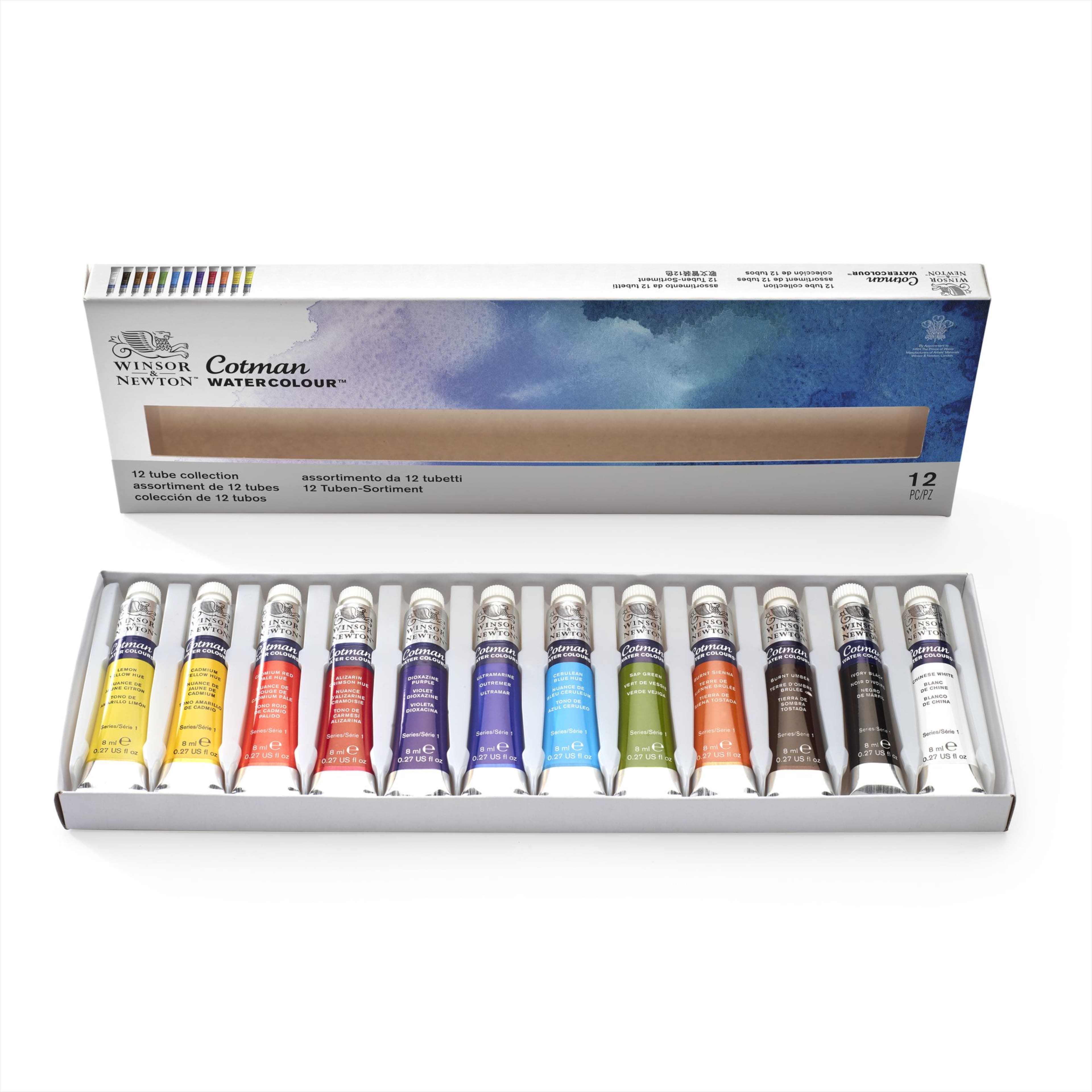 Ensemble de 12 tubes de peinture aquarelle colorée Cotman Watercolour de Winsor & Newton