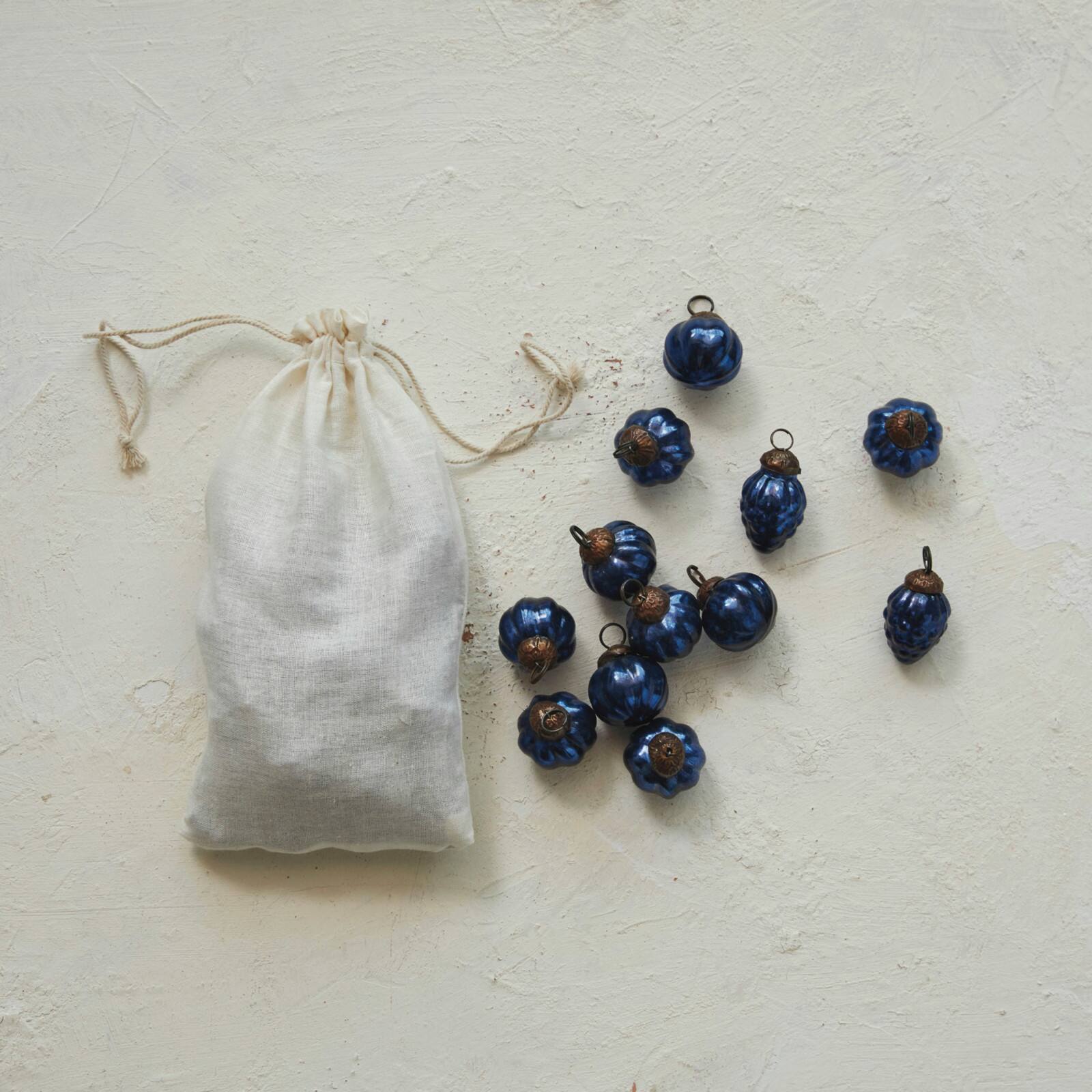 Hello Honey&#xAE; 36 Pack 1&#x22; Blue Embossed Mercury Glass Ornaments in Muslin Bag