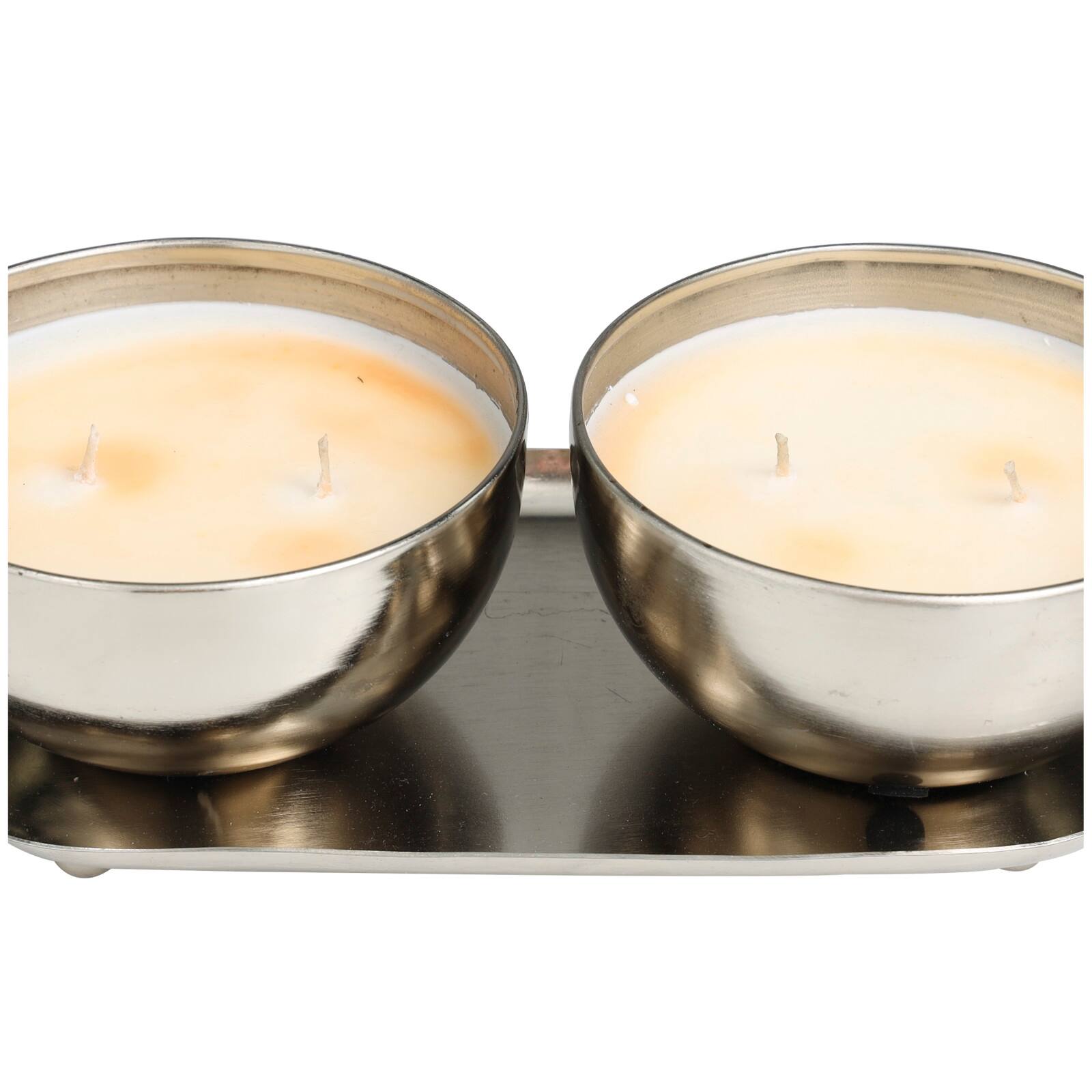 Jasmine Scented 2-Wick Candles in Silver Bowls Set