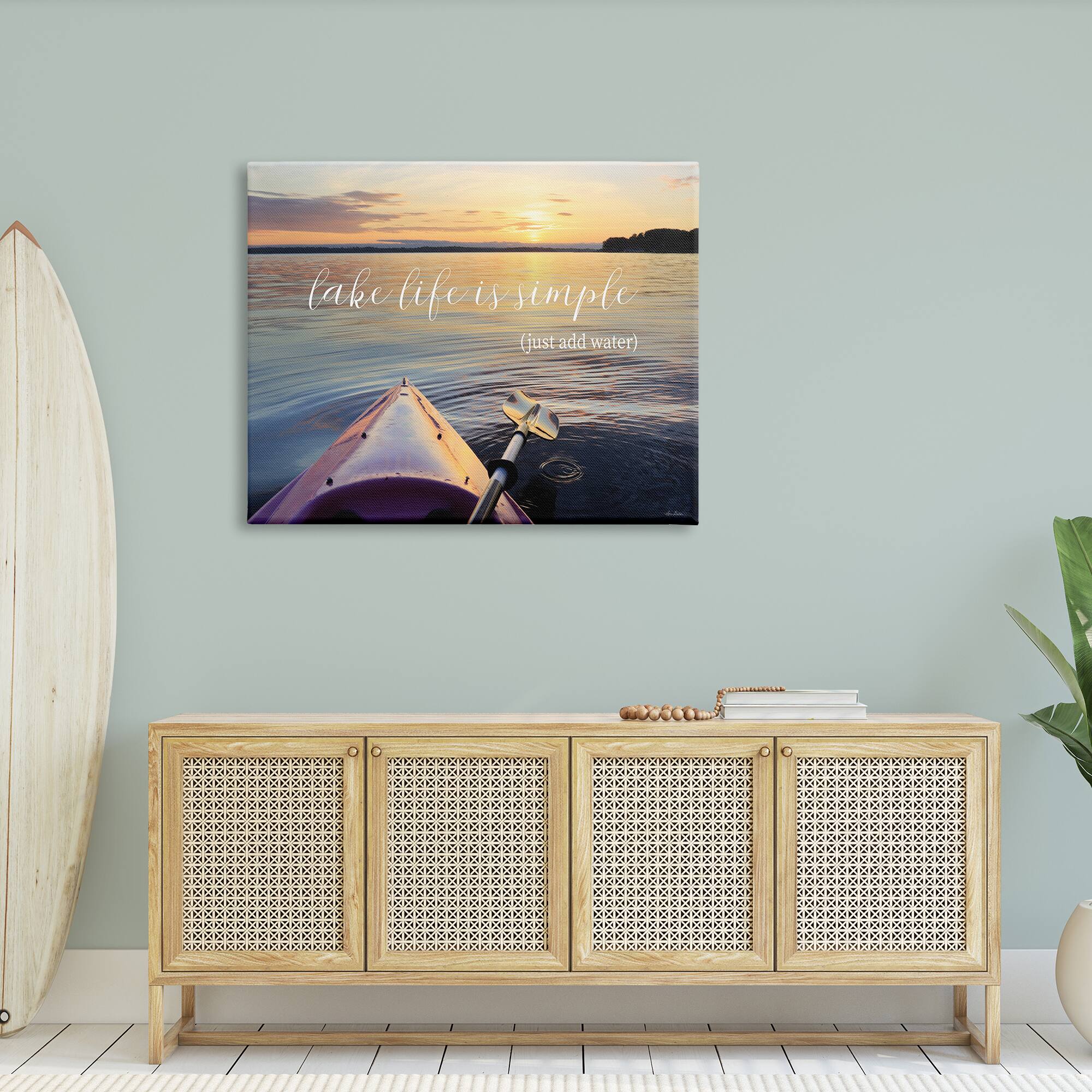 Stupell Industries Lake Life Is Simple Phrase Kayak Boat Sunrise Canvas Wall Art 