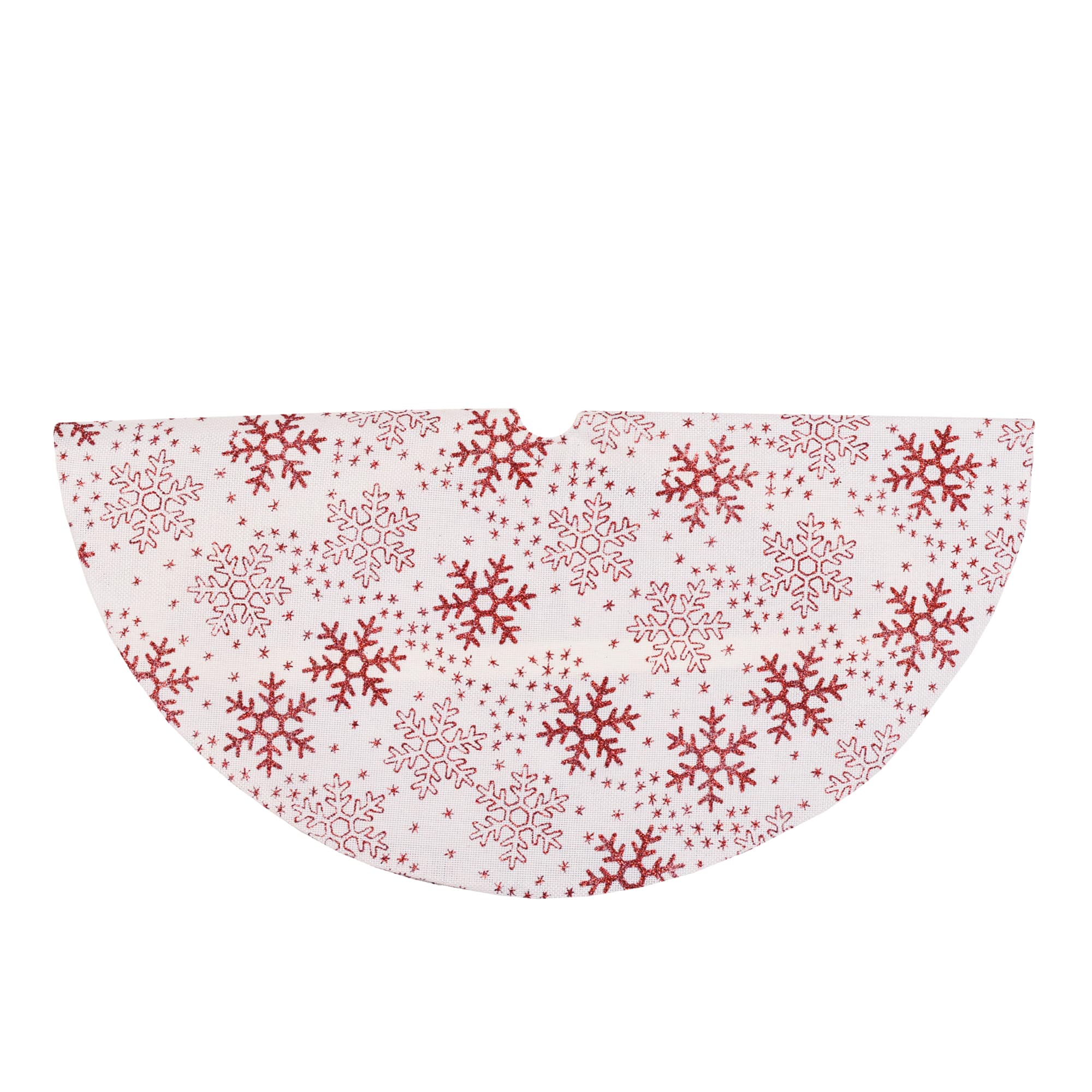 20&#x22; White &#x26; Red Glitter Snowflake Mini Tree Skirt