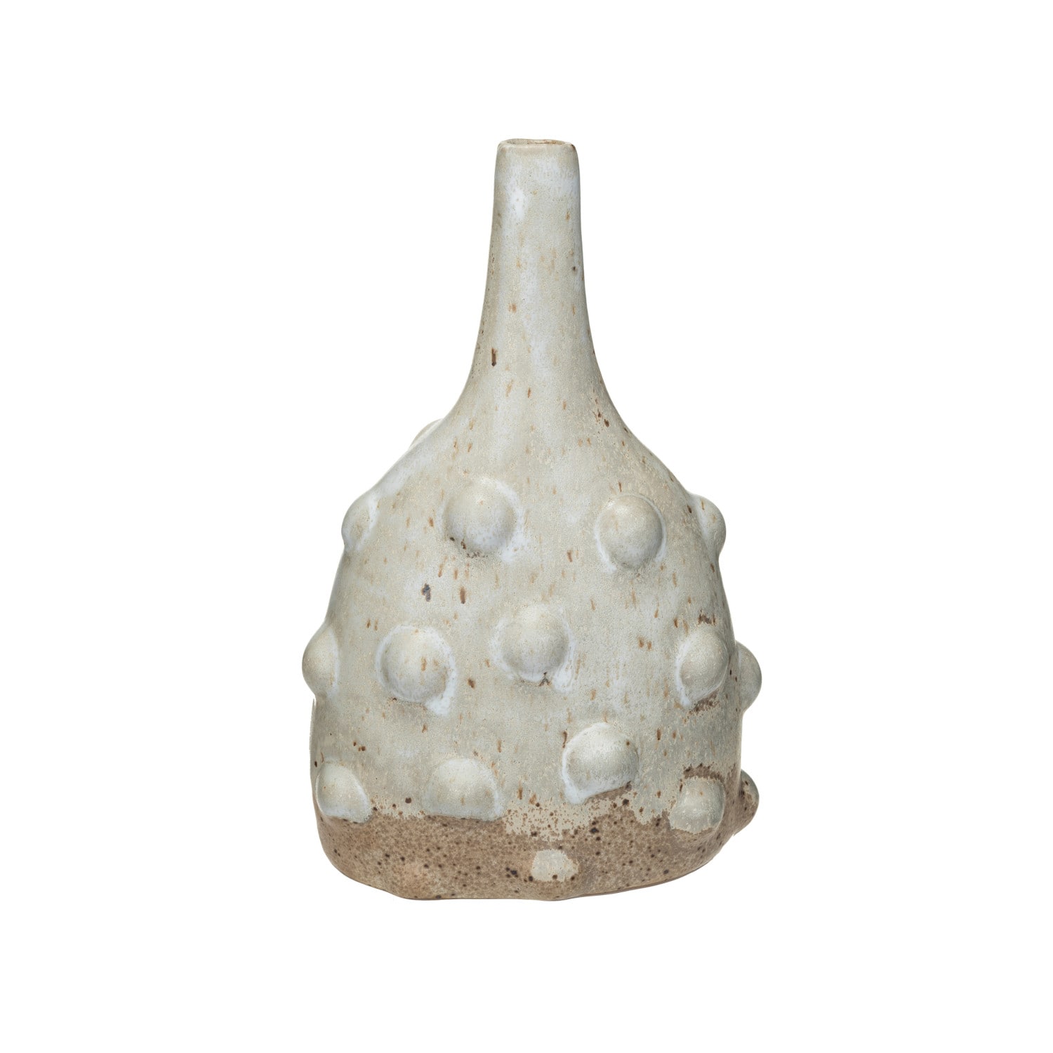 Hello Honey® 8" White Stoneware Vase with Raised Dots & Reactive Glaze