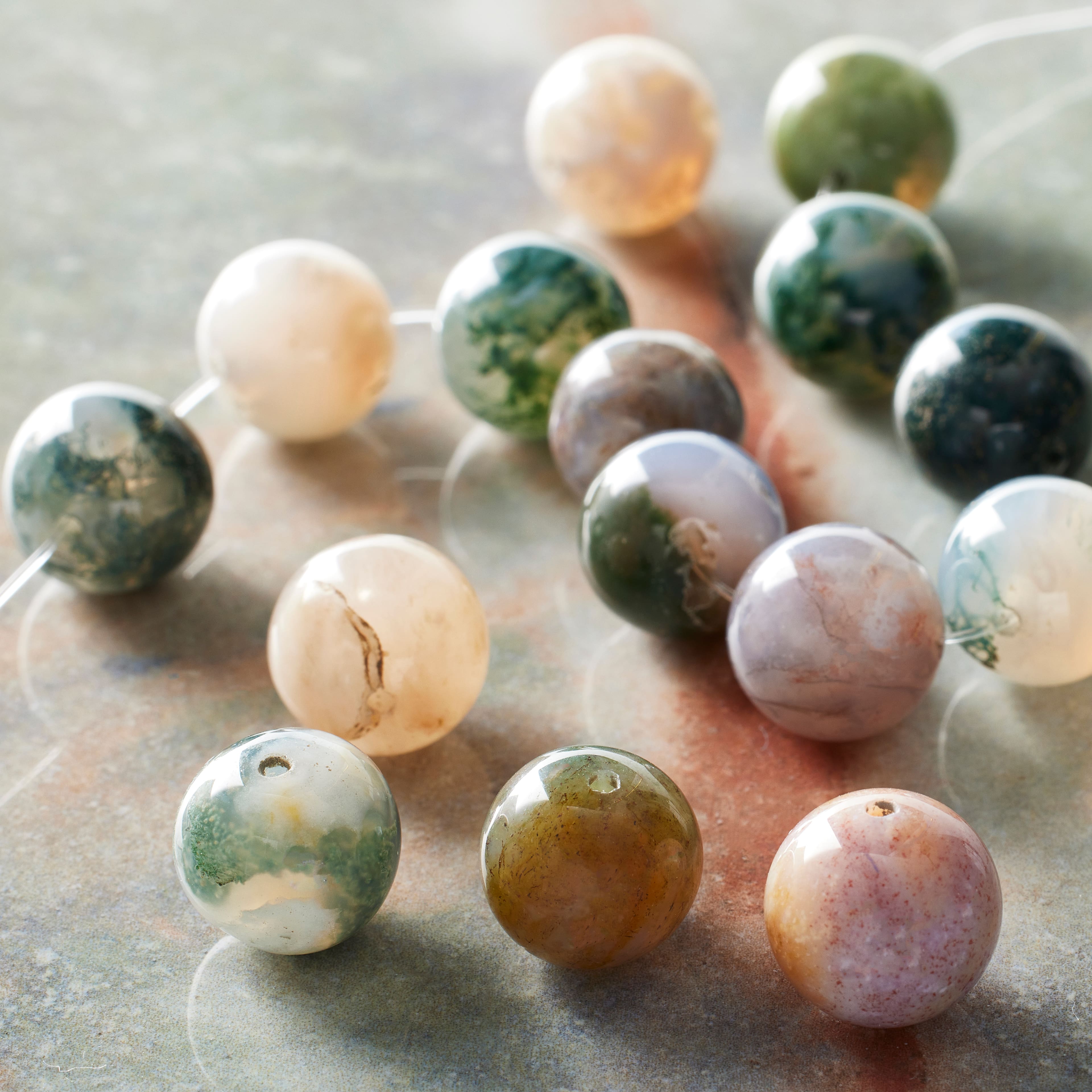 Natural Green Mix Agate Round Beads, 12mm by Bead Landing™