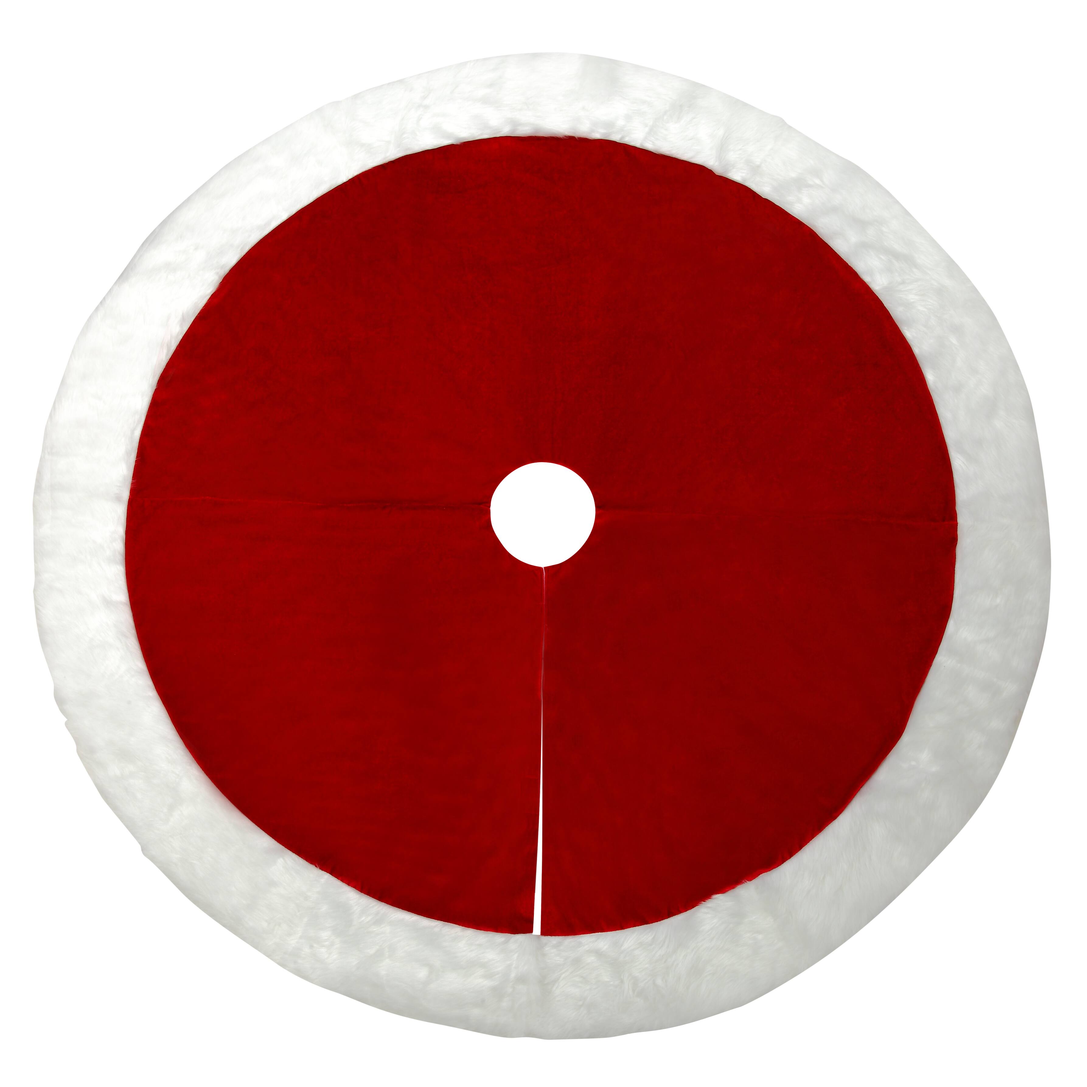 Haute Decor 54&#x22; Red &#x26; White Velvet Christmas Tree Skirt