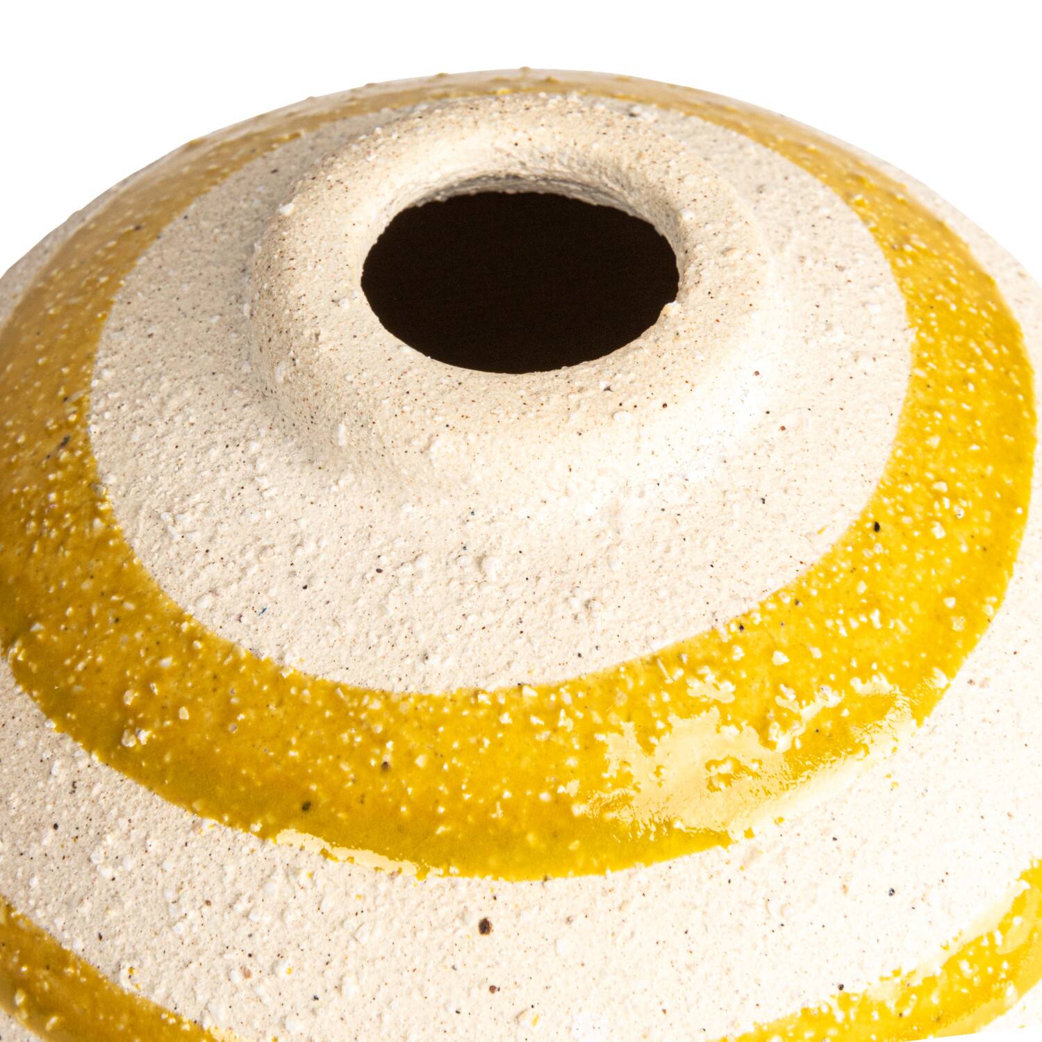 Hello Honey® 5.25" Yellow & White Striped Stoneware Vase with Sphere Shape & Footed Base