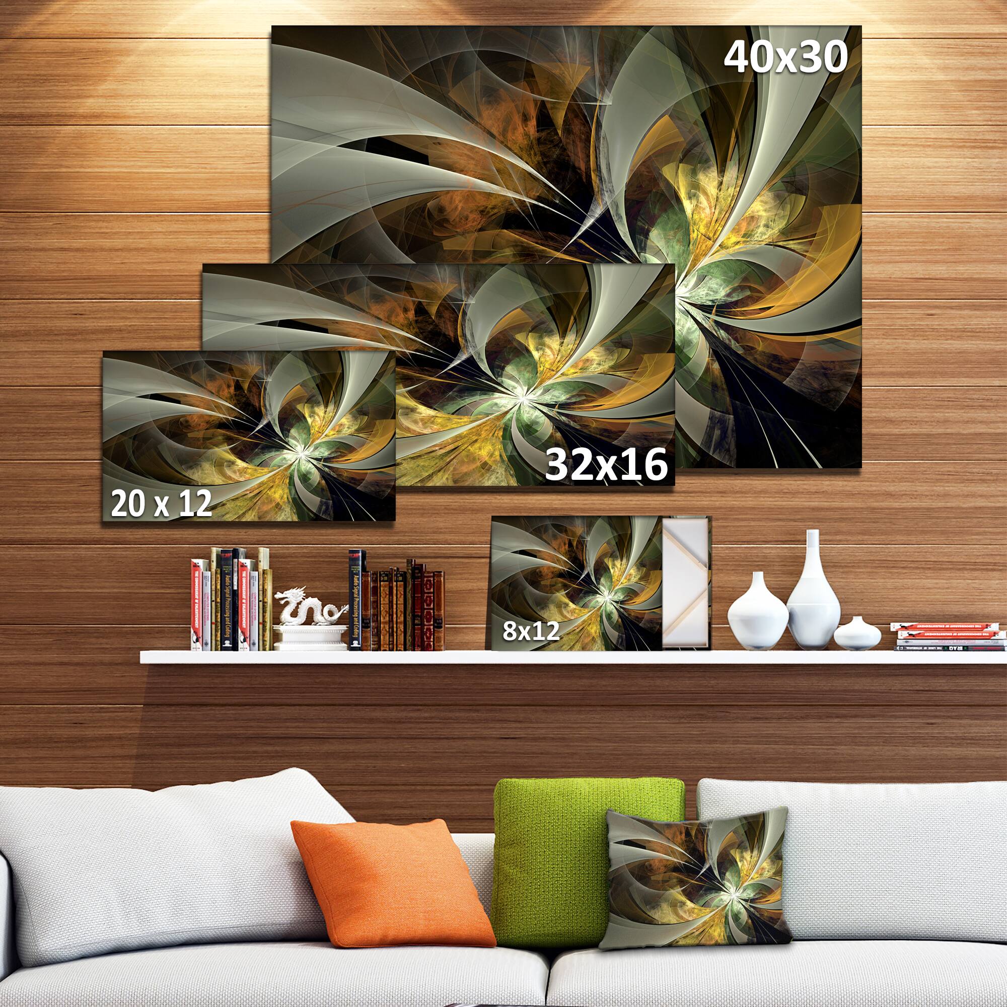 Designart - Symmetrical Gold Fractal Flower - Floral Canvas Art Print