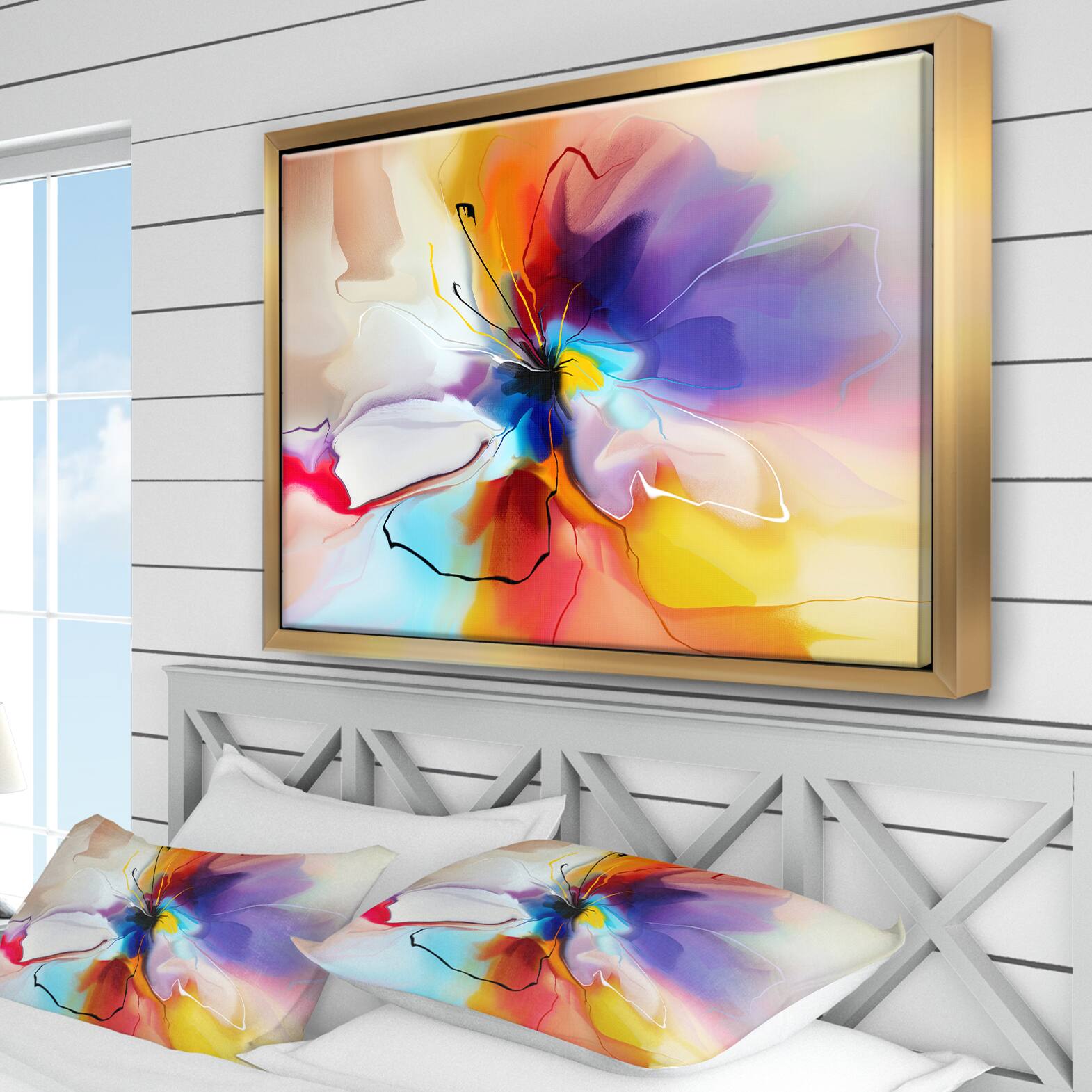 Designart - Creative Flower in Multiple Colors - Large Floral Framed Canvas art