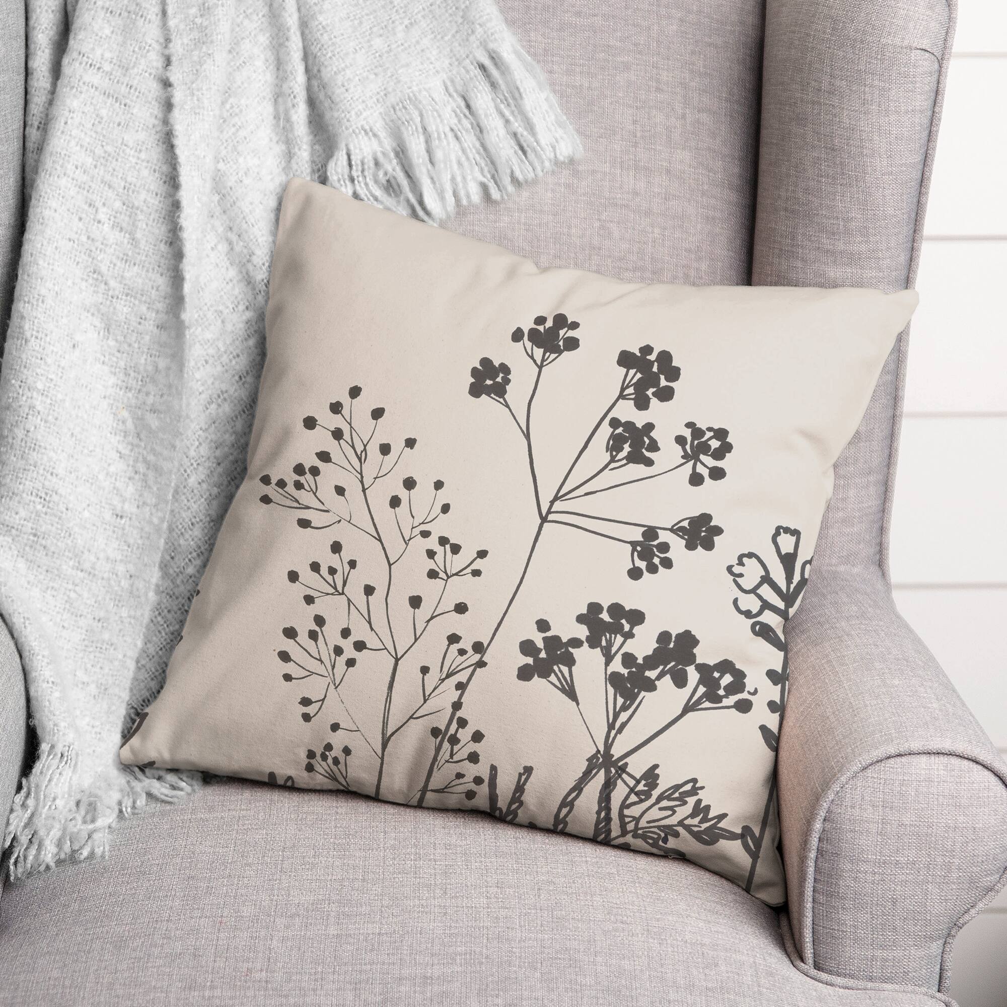 Sketched Florals 18" x 18" Throw Pillow
