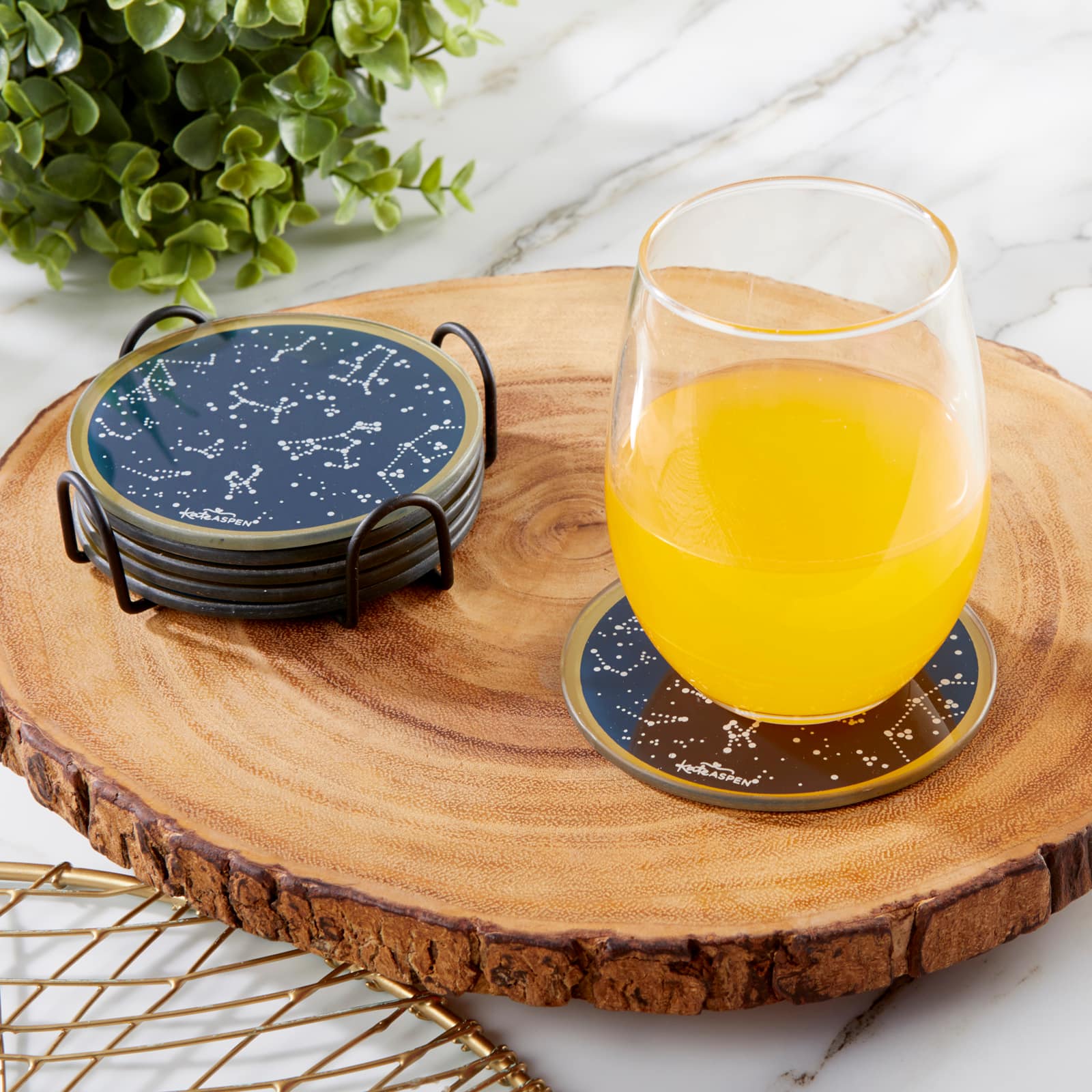 Kate Aspen&#xAE; Under the Stars Glass Coasters &#x26; Holder Set