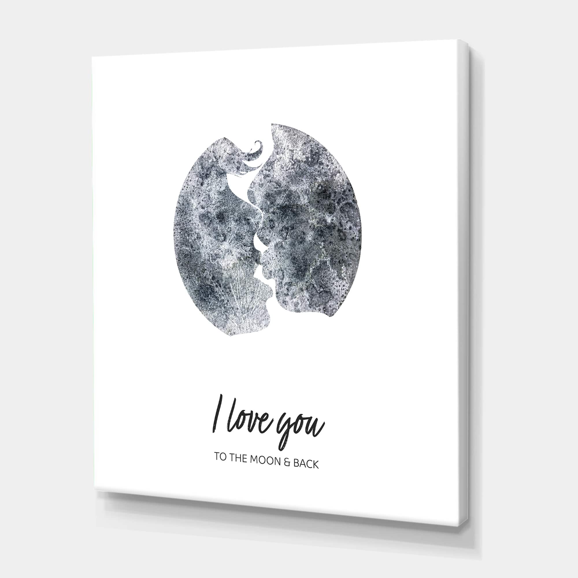 Designart - Romantic Moon Kiss of Two Lovers - Modern Canvas Wall Art Print