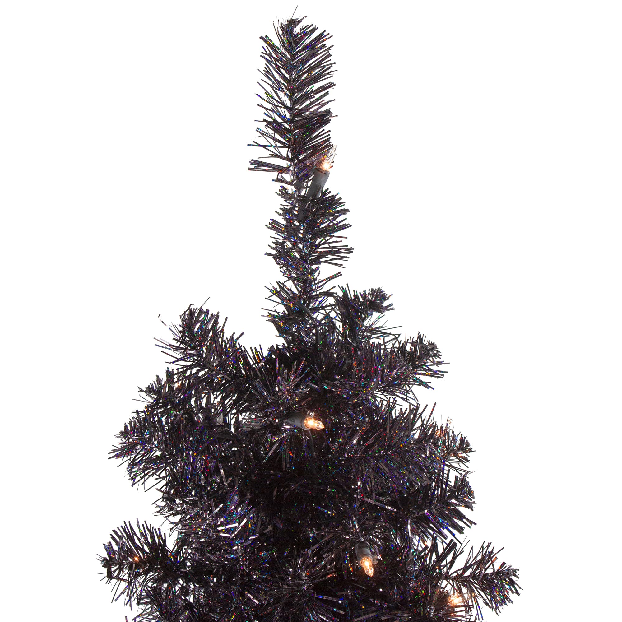 4ft. Black Slim Pre-Lit Halloween Tinsel Tree with Clear Lights