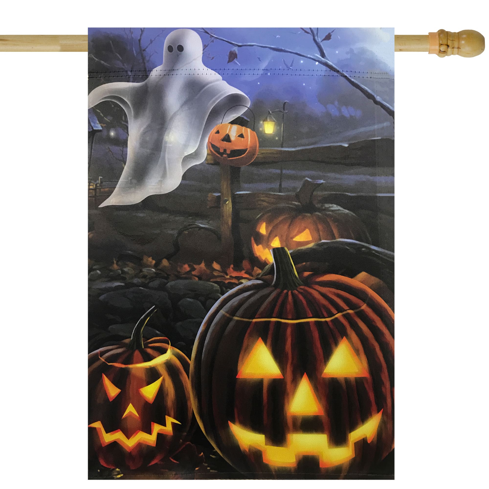 Pumpkins &#x26; Ghost Spooky Halloween Outdoor Garden Flag, 28&#x22; x 40&#x22;