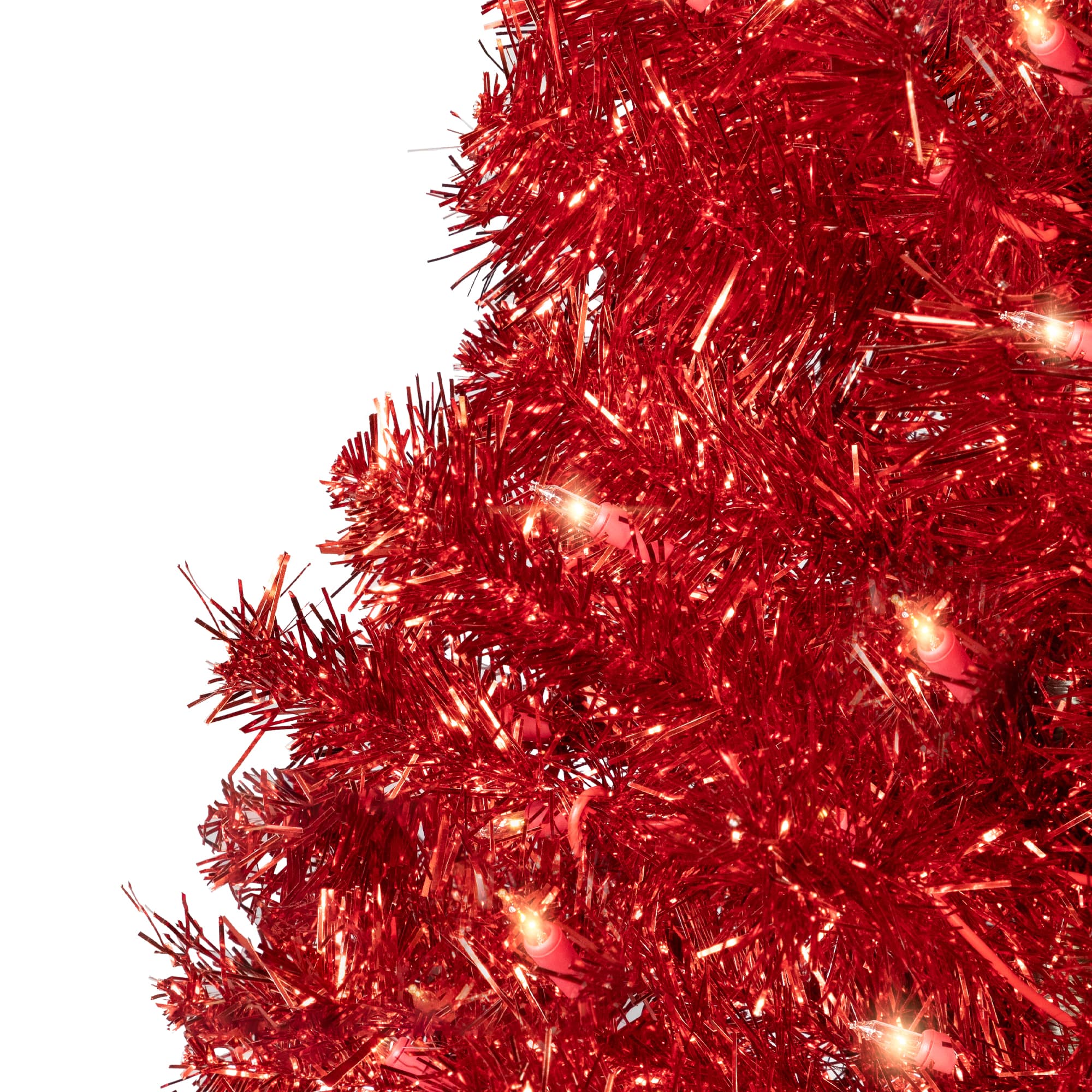 4ft. Pre-Lit Red Artificial Tinsel Christmas Tree, Clear Lights
