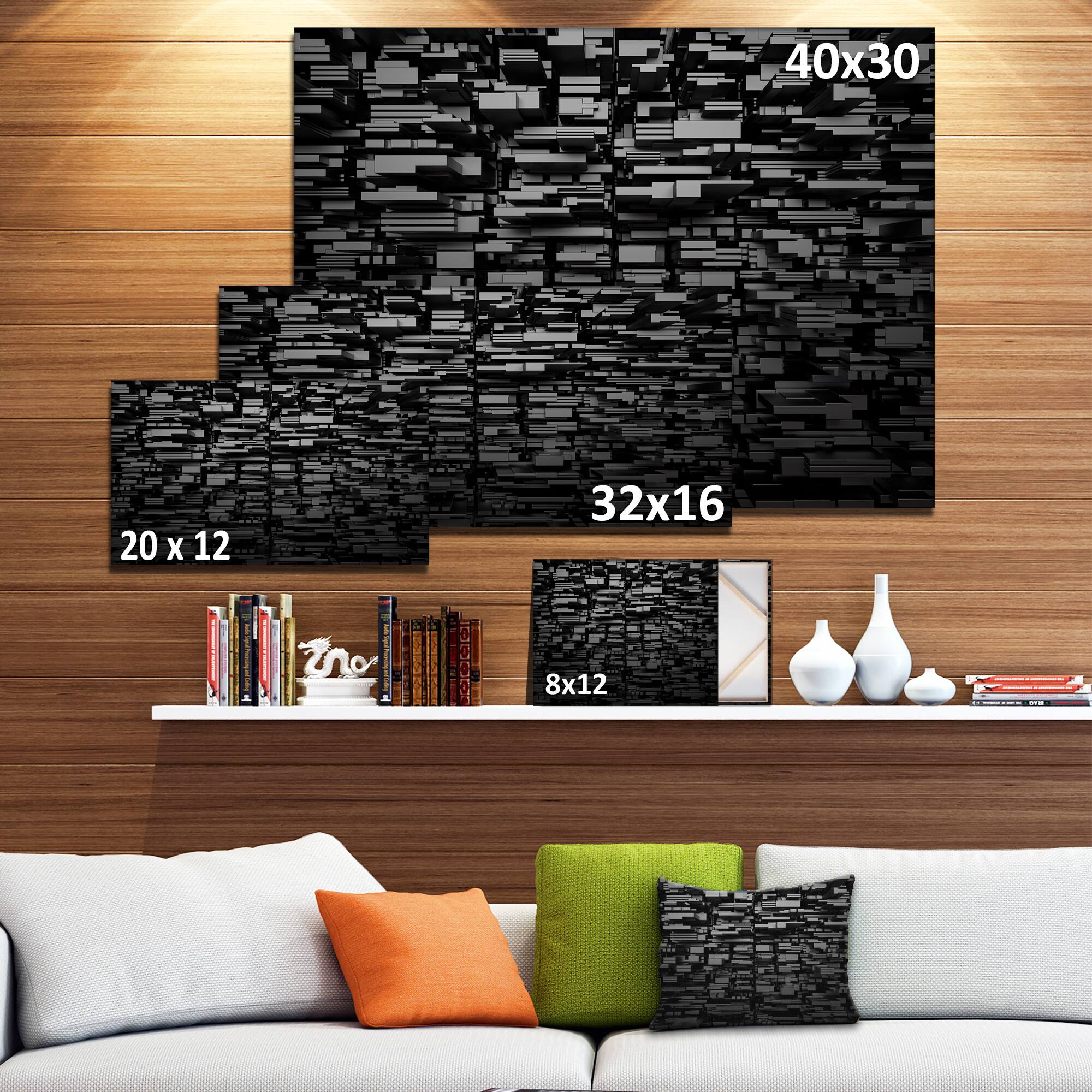 Designart - Black 3D Geometric Background - Abstract Canvas Art Print