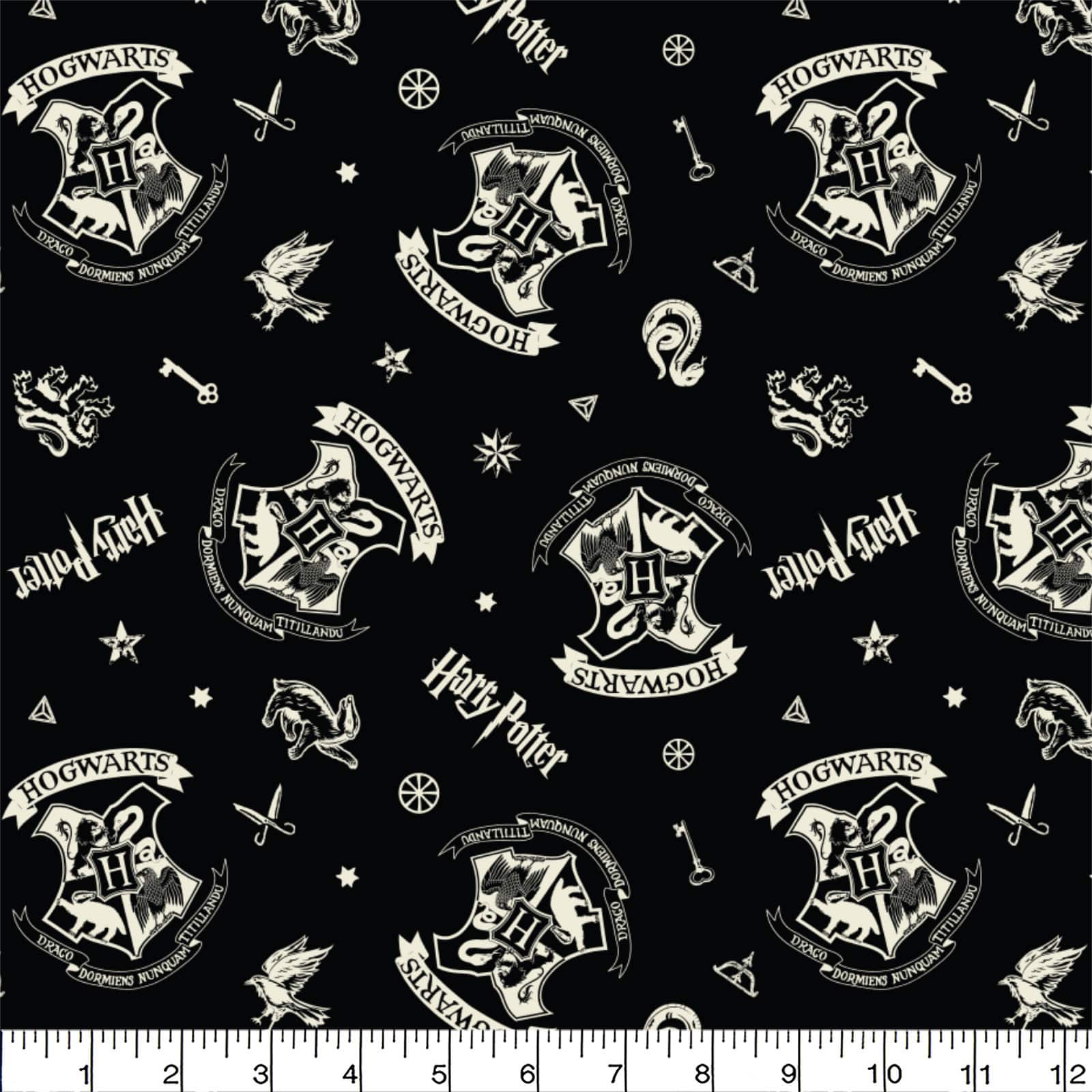 Harry Potter&#x2122; Black Tossed Icons Cotton Fabric