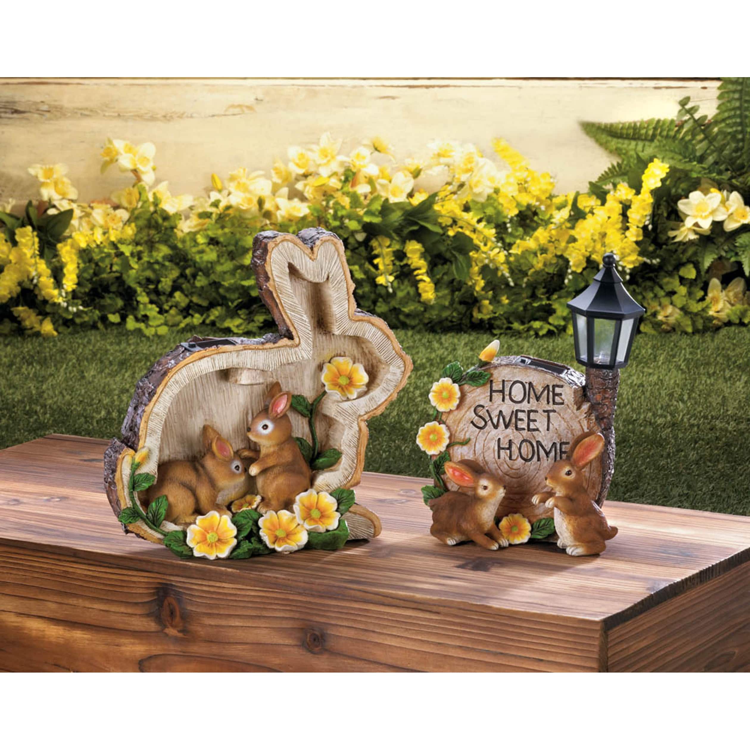 9.75&#x22; Solar Home Sweet Home Bunnies Statue