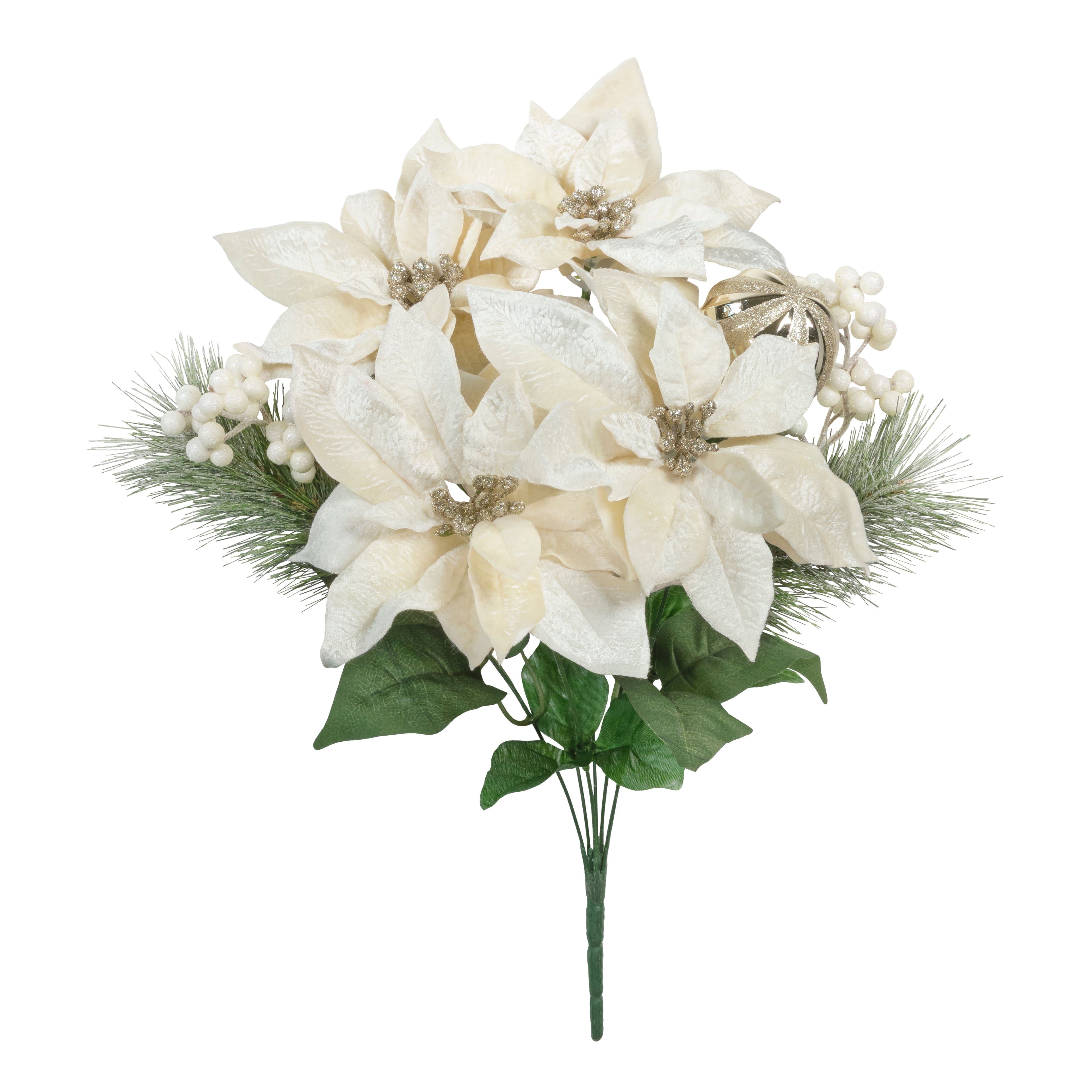 19&#x22; Champagne Poinsettia, Pine &#x26; Ornament Deluxe Bush by Ashland&#xAE;