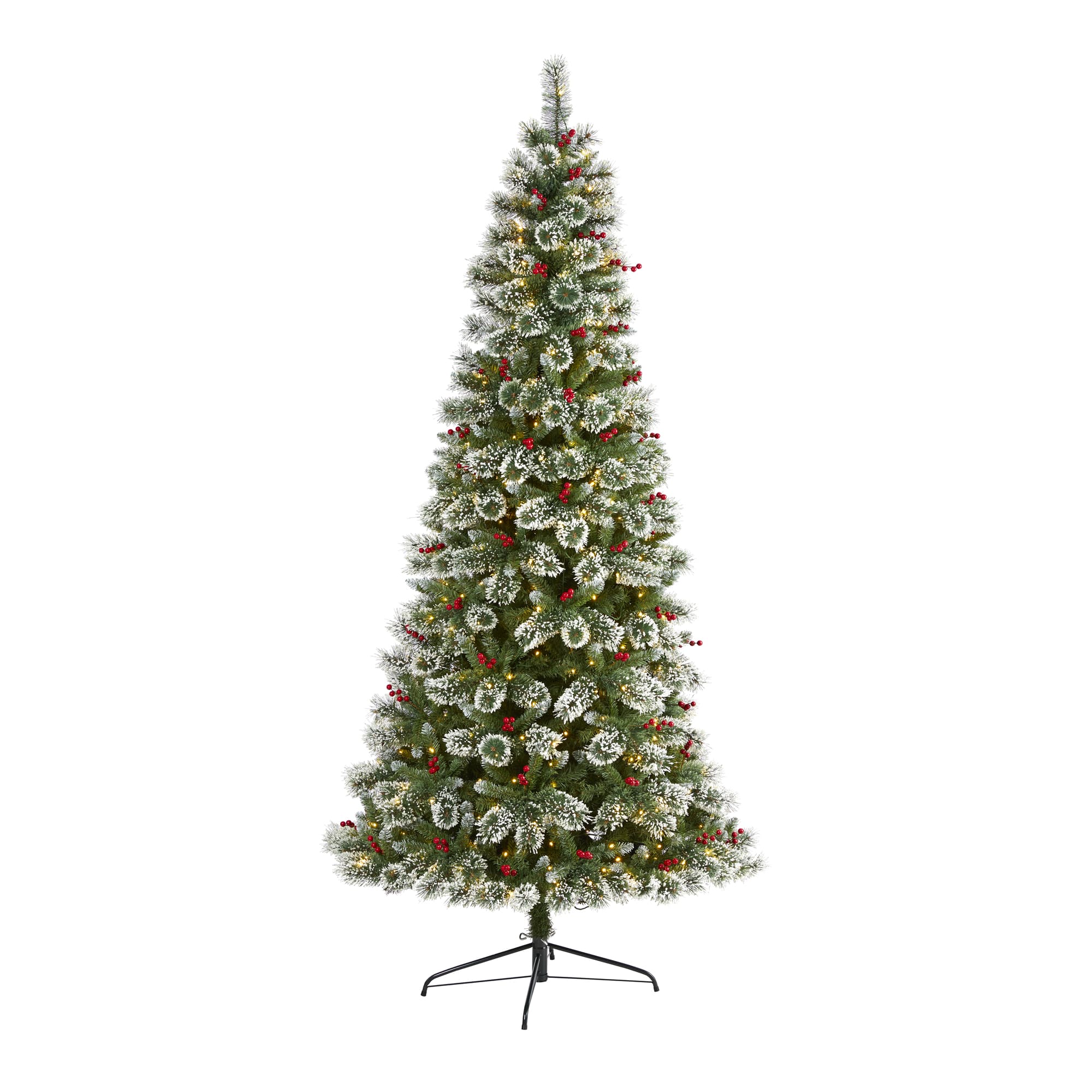 8ft. Pre-Lit Frosted Swiss Pine & Berries Artificial Christmas Tree with Clear LED Lights