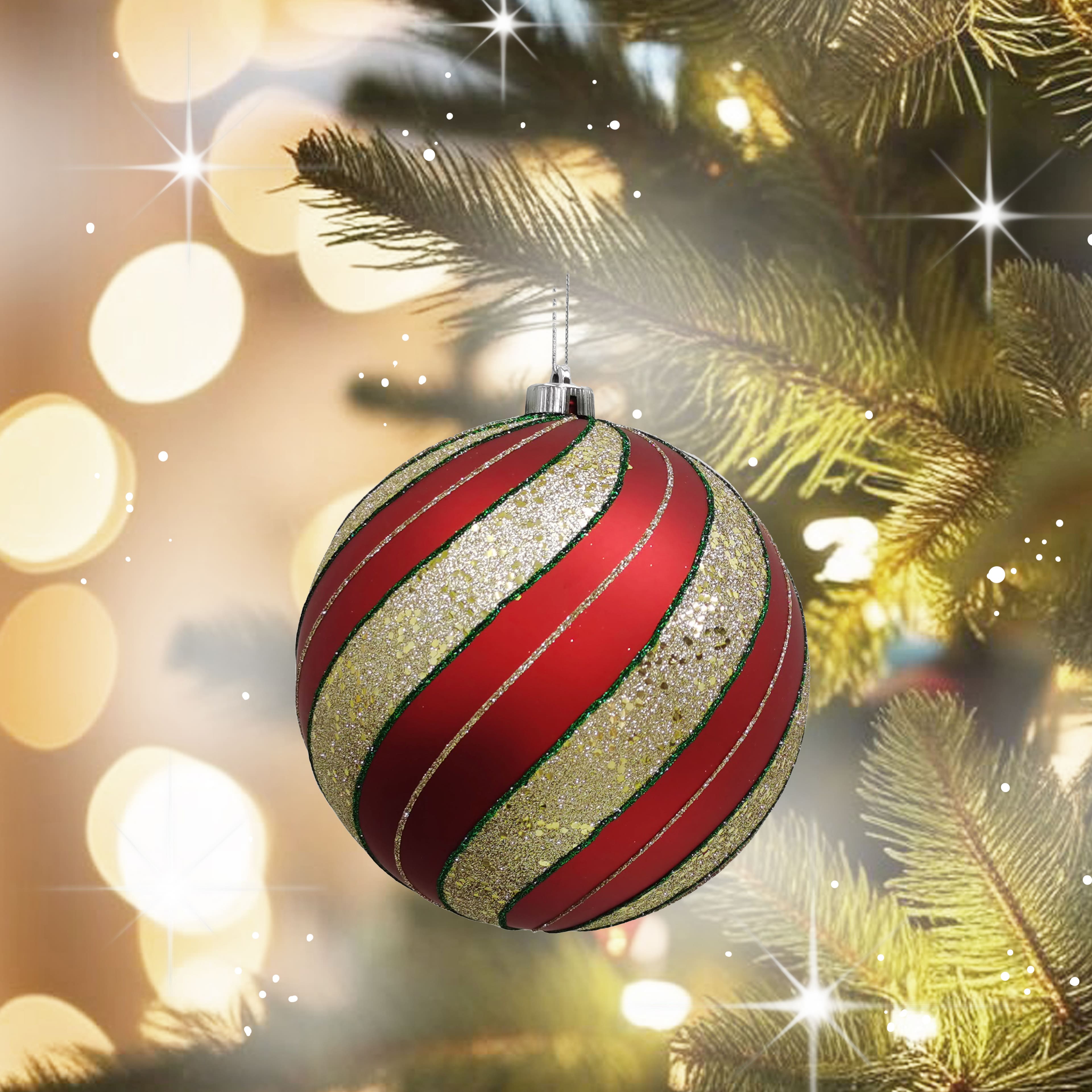8.25" Red with Green & Gold Glitter Peppermint Stripes Jumbo Ball Ornament by Ashland®
