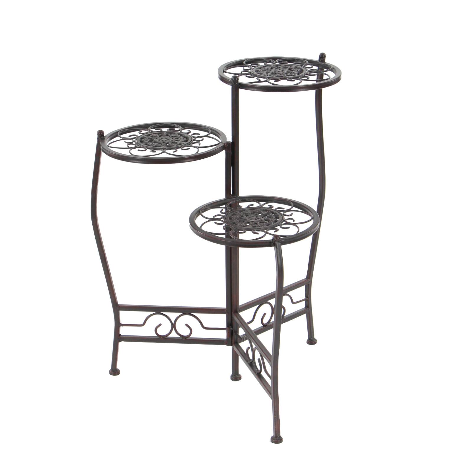 24&#x22; Brown Metal Tiered Traditional Plant Stand