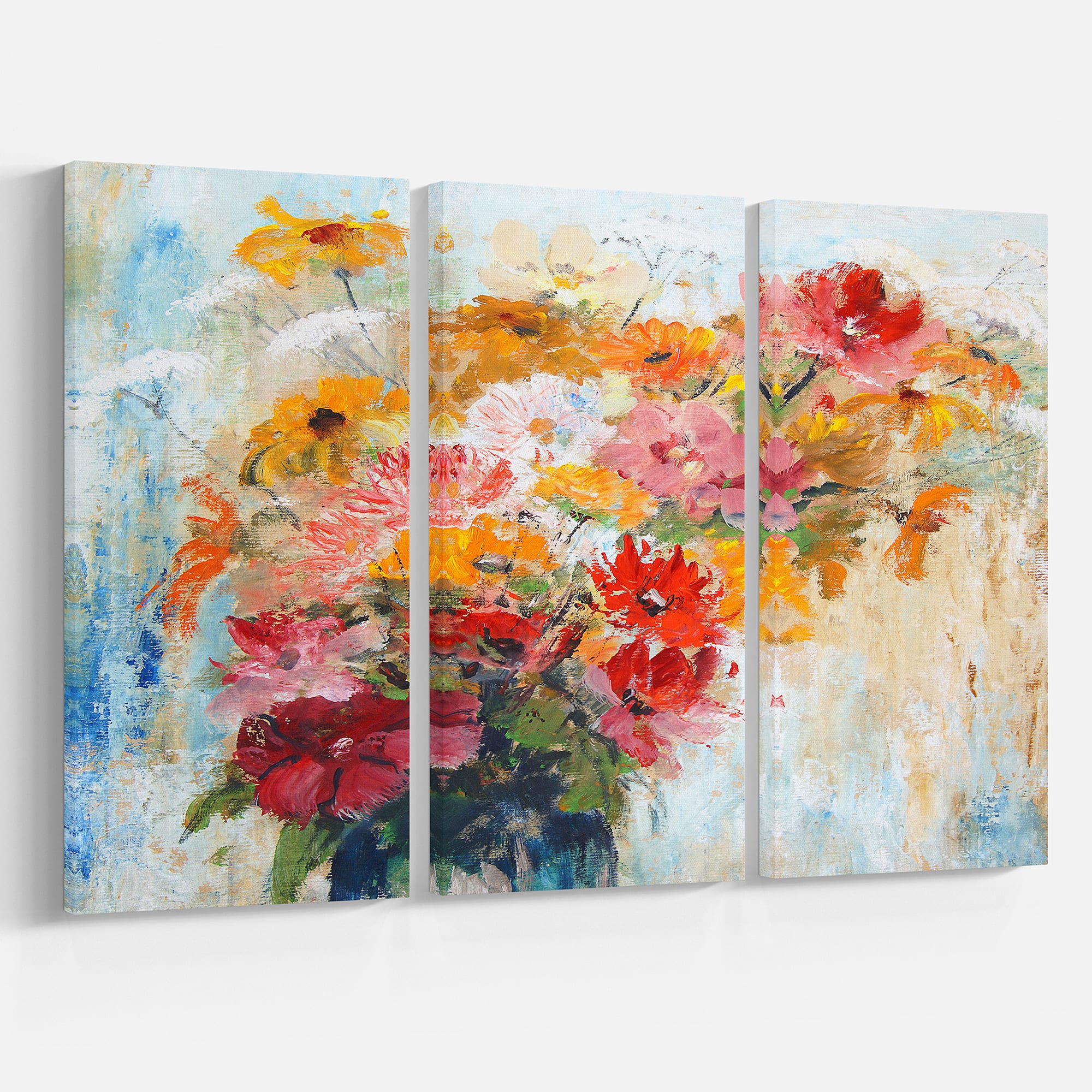 Designart - Flowers in Vase Painted - Floral Art Canvas Print