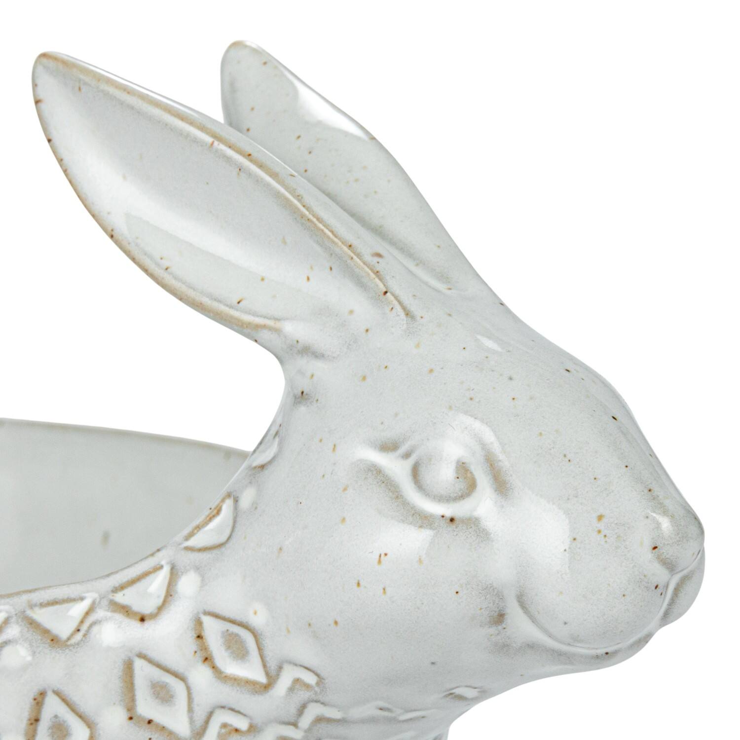 Hello Honey® 11" White Debossed Stoneware Rabbit Bowl with Reactive Glass, 2ct.