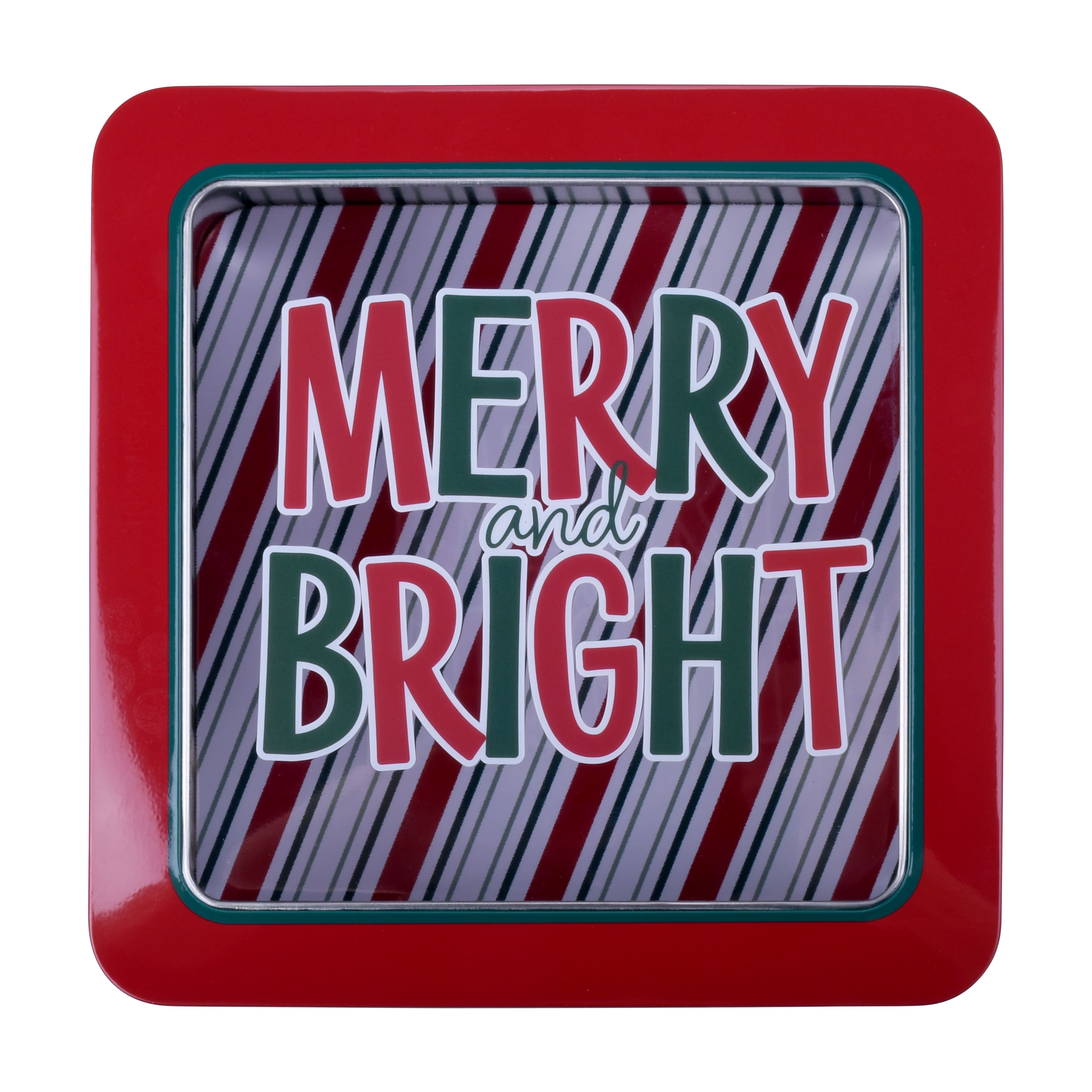 7.5&#x22; Merry &#x26; Bright Square Cookie Tin by Celebrate It&#xAE;