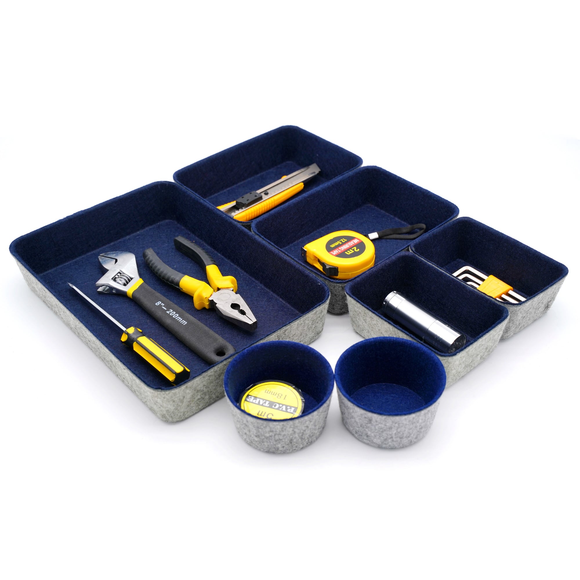 Welaxy 7 Piece Felt Round Cups & Trays Drawer Organizer Set
