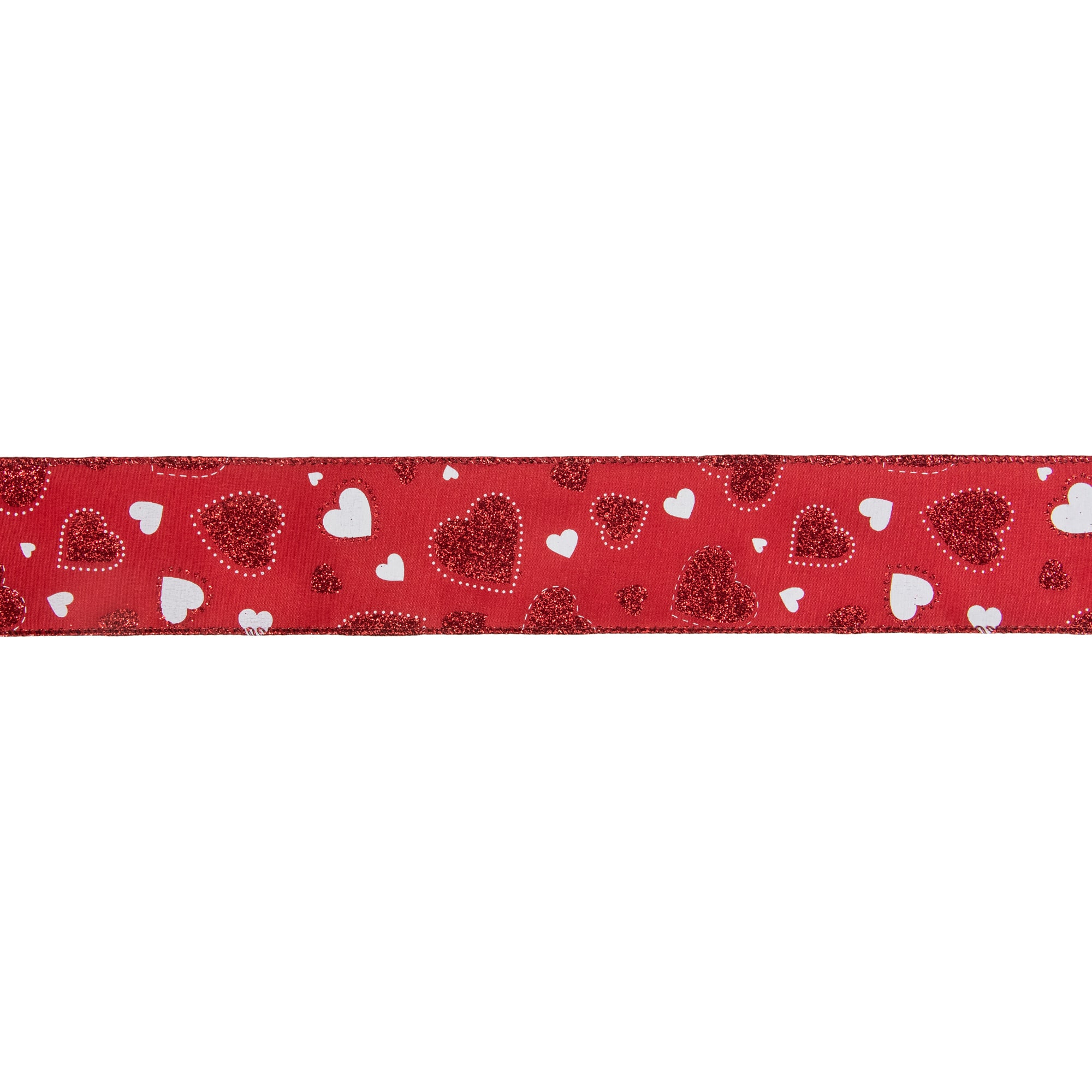 2.5" x 10yd. Glitter Hearts Valentine's Day Wired Craft Ribbon