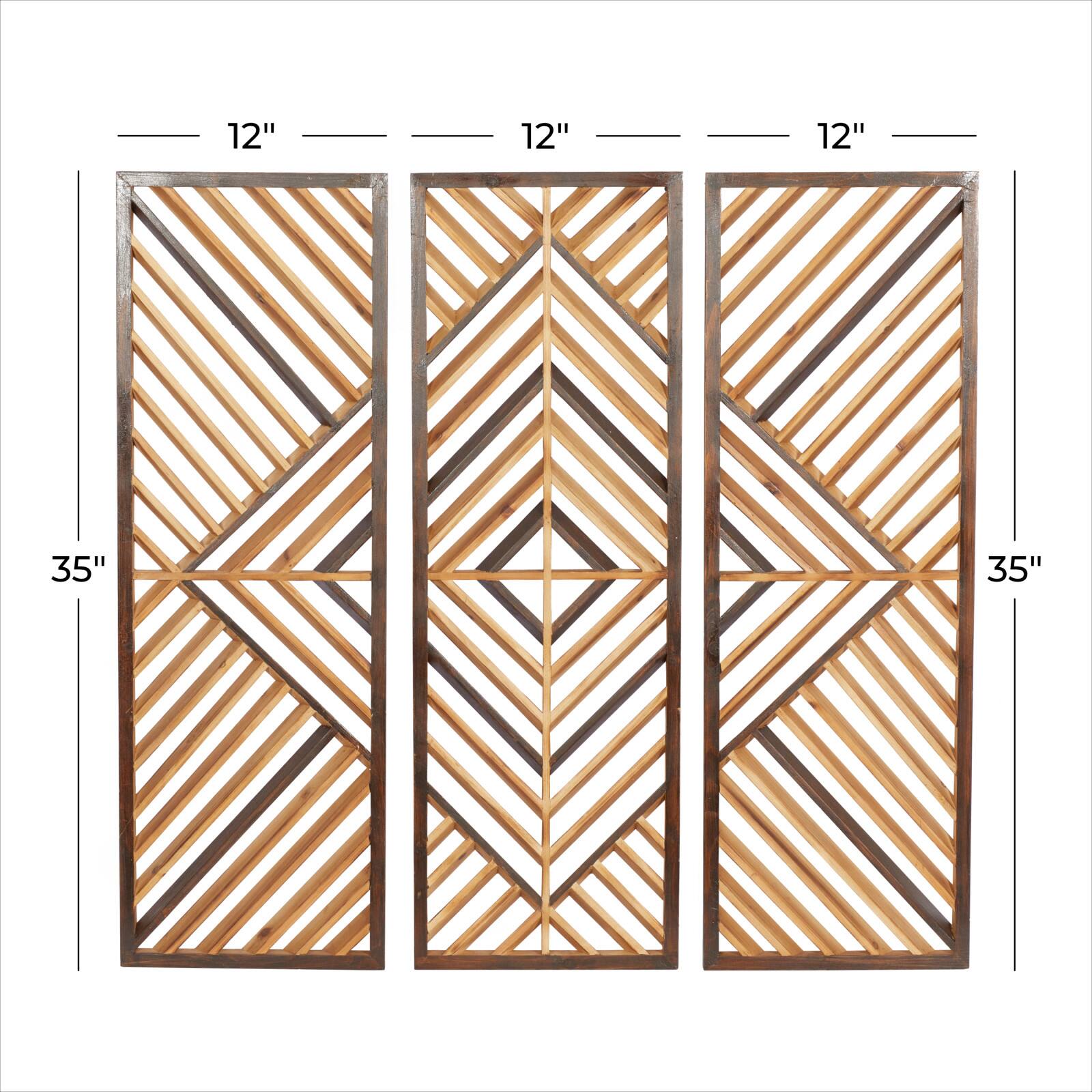 Set of 3 Brown Wood Contemporary Wall Decor 12&#x22;, 35&#x22;