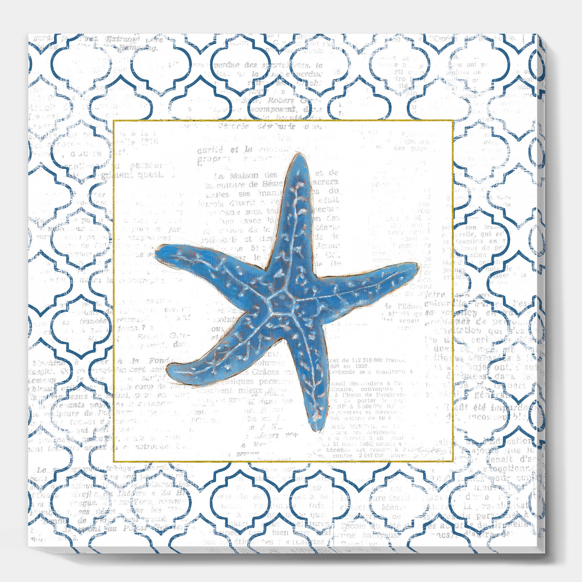 Designart - Navy Starfish with Gold - Nautical & Coastal Premium Canvas Wall Art