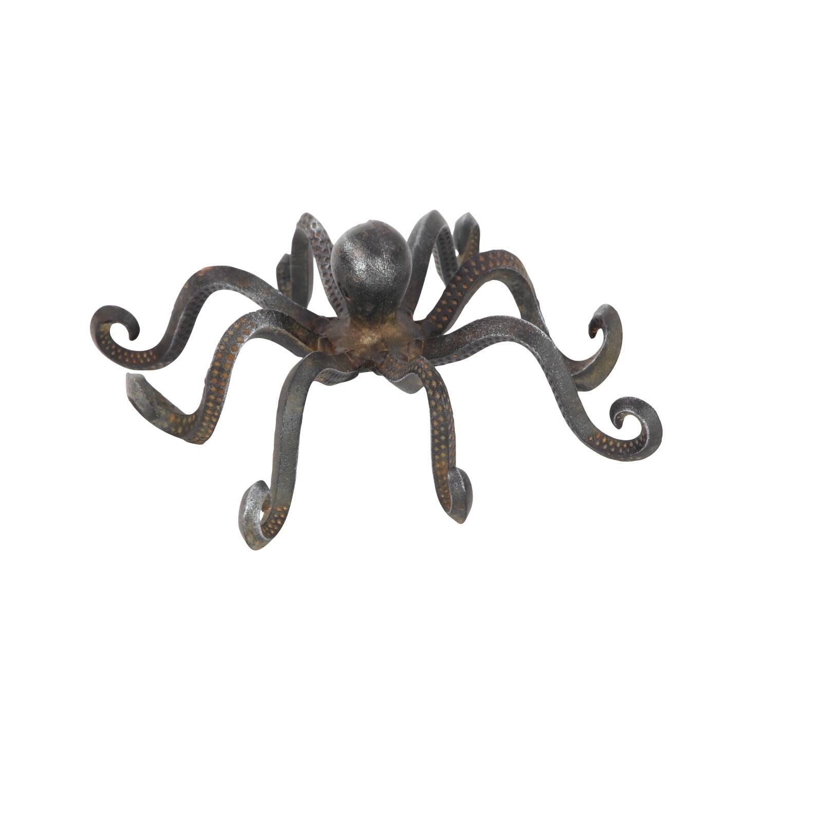 12&#x22; Black Metal Coastal Octopus Sculpture